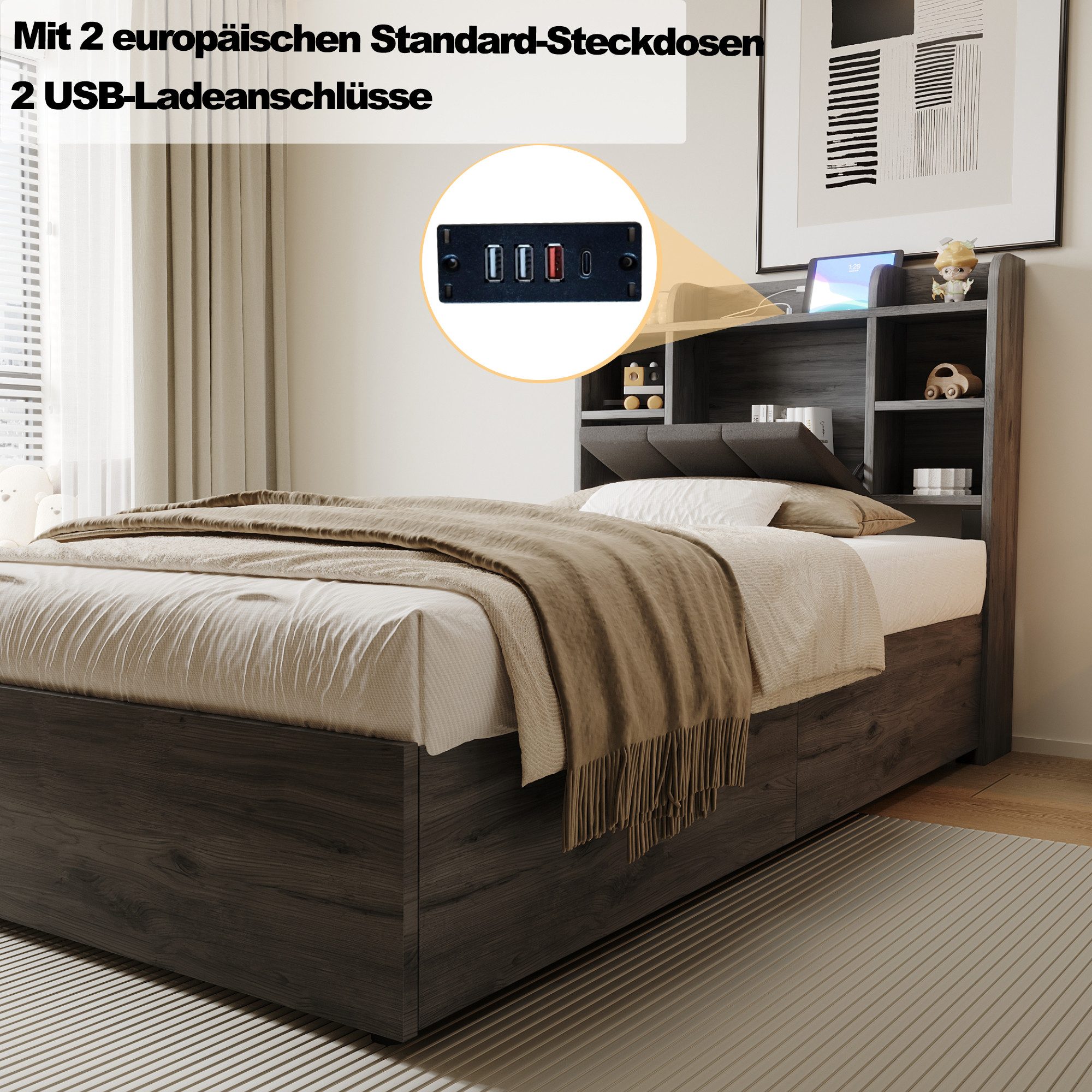 REDOM Stauraumbett Hydraulisches Holzbett, Mit USB- günstig online kaufen