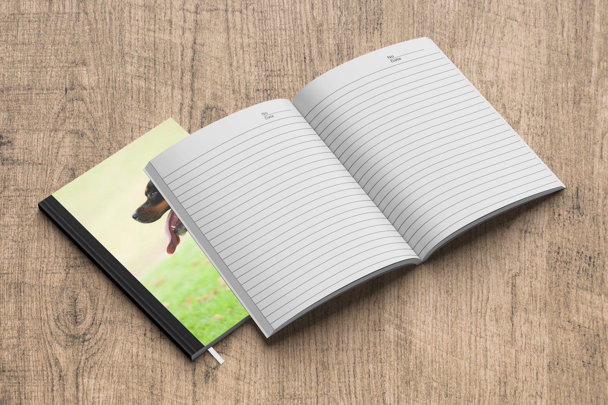Merkzettel, Tagebuch, Haushaltsbuch Rottweilers mit eines aus Seitenansicht Notizheft, 98 Notizbuch Maul, dem Seiten, Journal, A5, MuchoWow Zunge