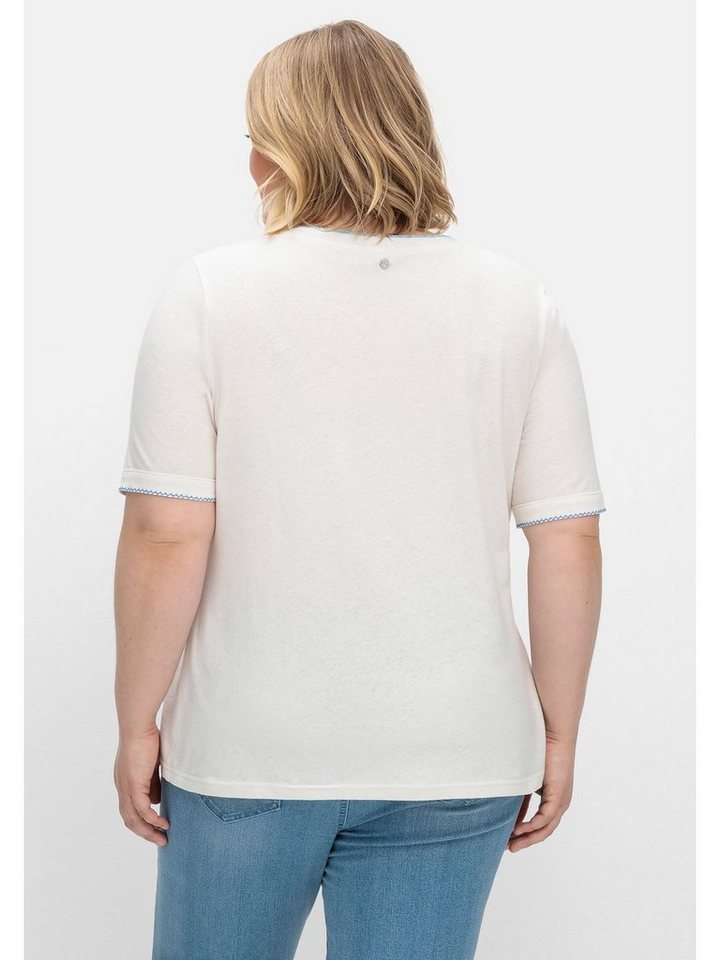 Sheego T-Shirt Große Größen mit Stickerei, im Leinen-Baumwoll-Mix