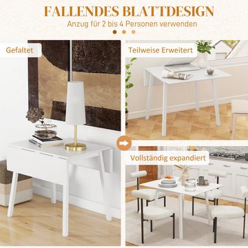 HOMCOM Klapptisch Esszimmertisch mit 2 aufklappbare Flächen, Holztisch (Küchentisch, 1-St., Esstisch), für Esszimmer, Küche, Weiß