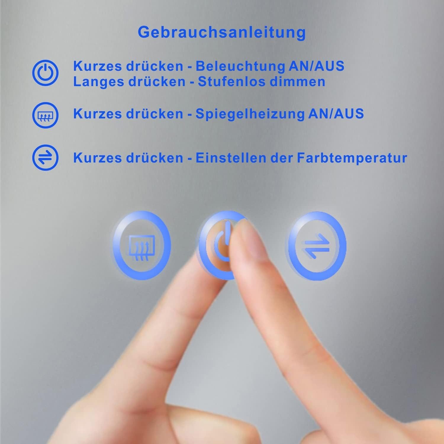 AQUABATOS Badspiegel LED Badspiegel IP44 mit Touchschalter Dimmbar Abgerundete/Scharfe Ecke (LED Badspiegel 160x70 140x70 100x70 cm mit Beleuchtung Lichtspiegel – Bild 5 von 5
