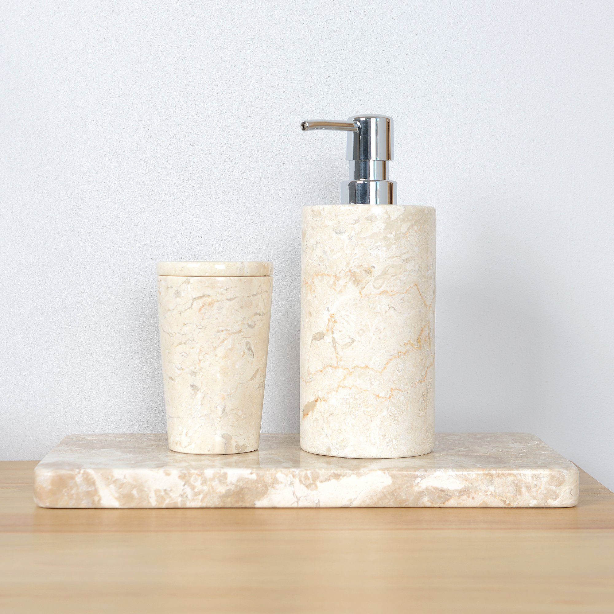 wohnfreuden Dekoschüssel Marmor Tablett 30 cm creme rechteckig flach, 32993