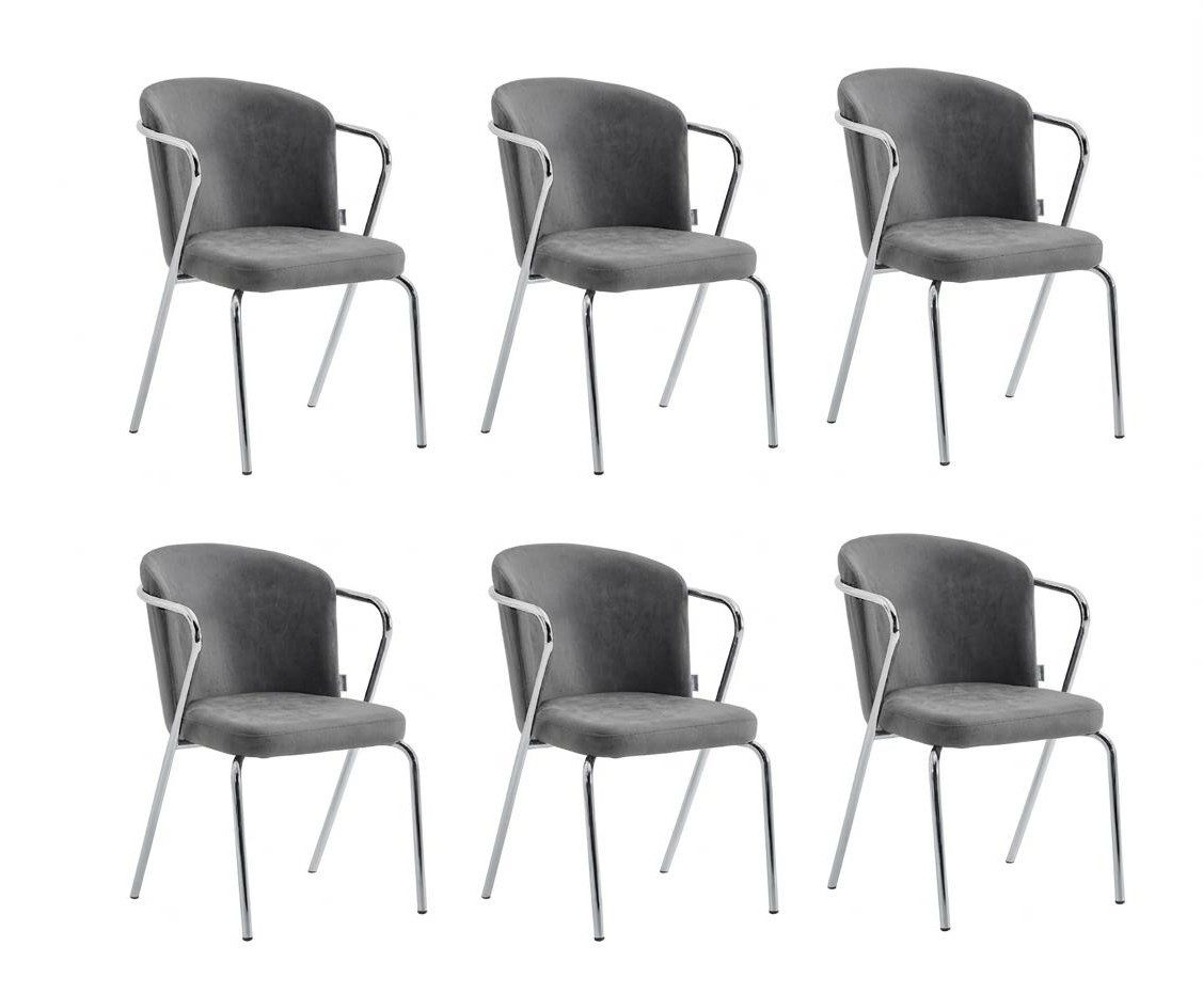 Esszimmerstuhl Sechser-Set stilvolle graue Esszimmerstühle aus Textil und Metall