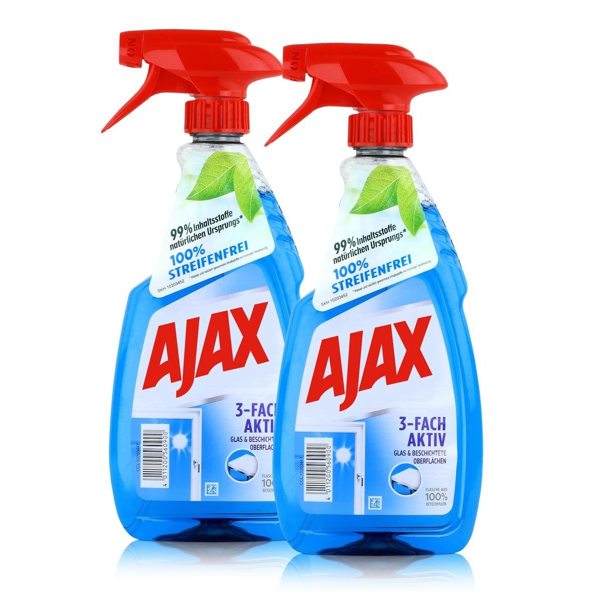 (2er & Glasreiniger Glas - Glasreiniger Beschichtete Pac AJAX Ajax Für 500ml Oberflächen