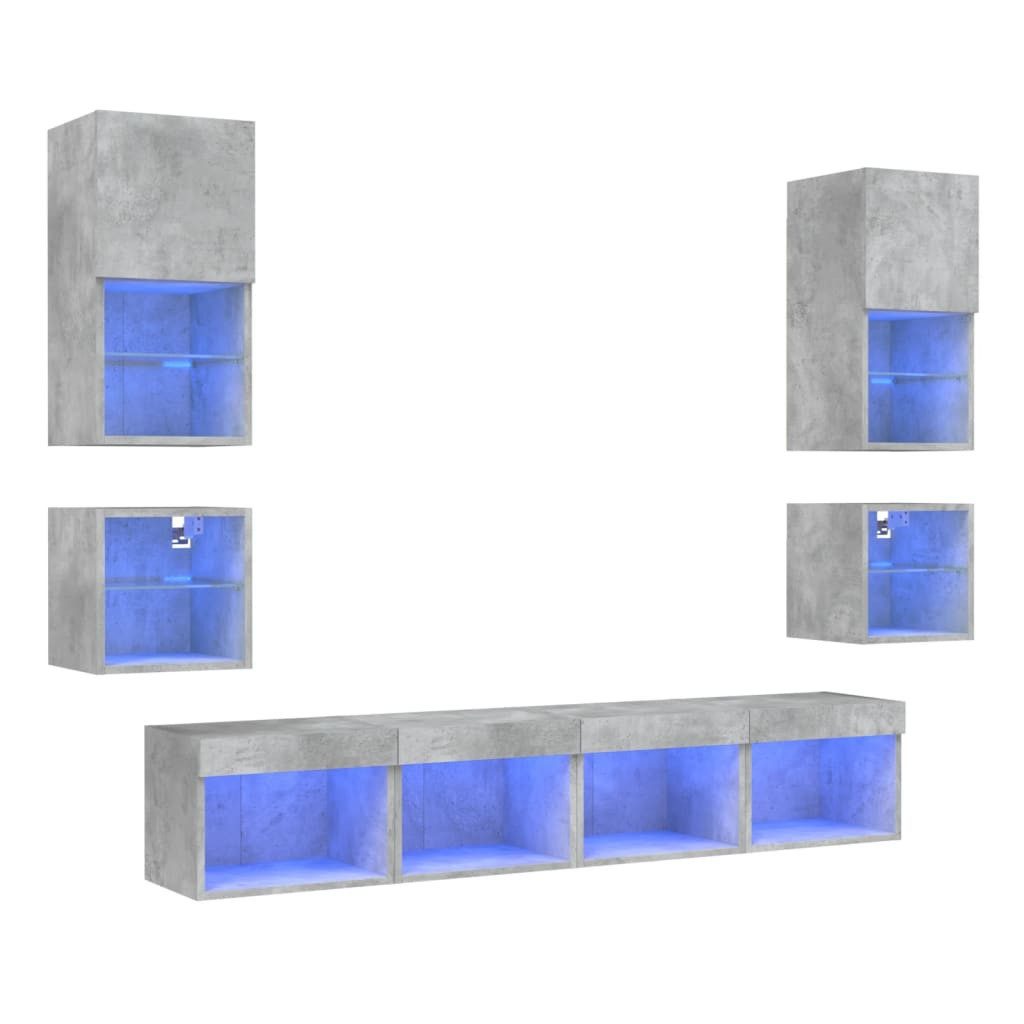 TV-Wand 8-tlg. Wohnwand mit LED-Beleuchtung Betongrau Holzwerkstoff