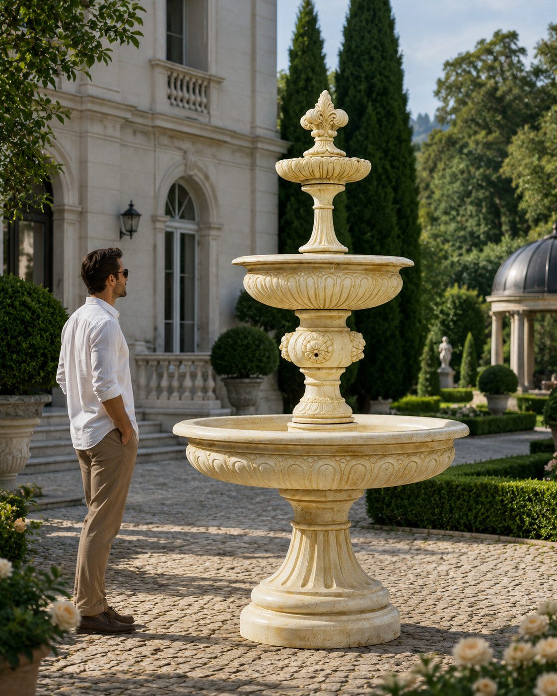 JVmoebel Gartenbrunnen Antik Creme Barock Terrasse Klassisch Dekorativ Groß Sofort, 150 cm Breite, (Einzelset, 1 tlg., 1-teiliges Springbrunnen-Set), Für Garten und Außenbereich geeignet