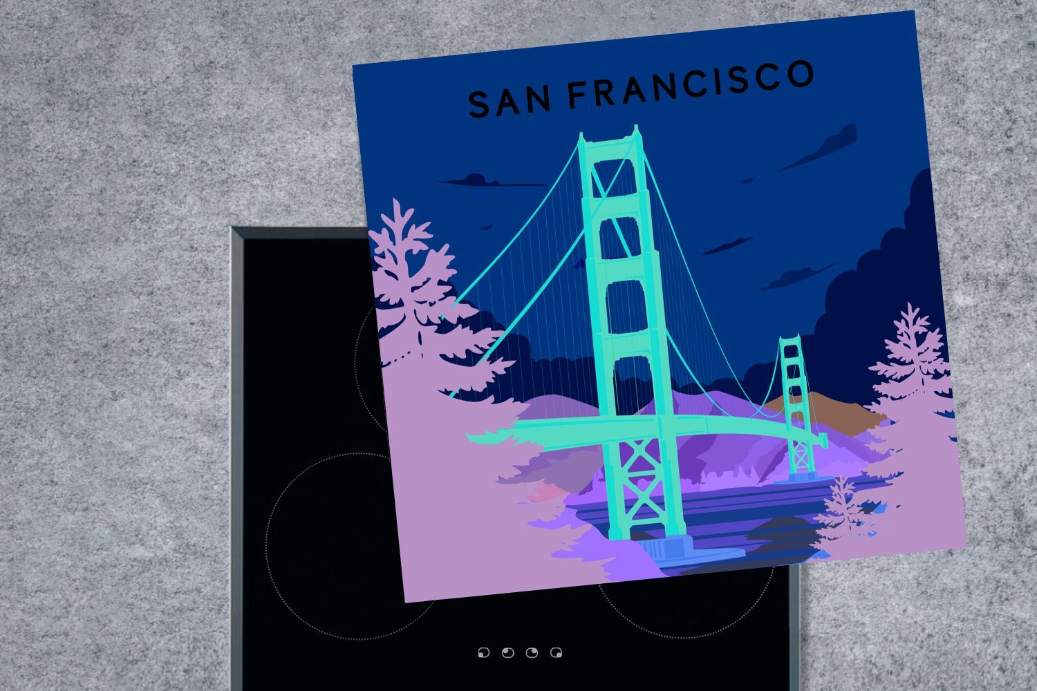 Herdblende-/Abdeckplatte Bridge, Brücke für USA MuchoWow - Arbeitsplatte Golden Gate Francisco - cm, Ceranfeldabdeckung, - (1 Vinyl, tlg), 78x78 küche San