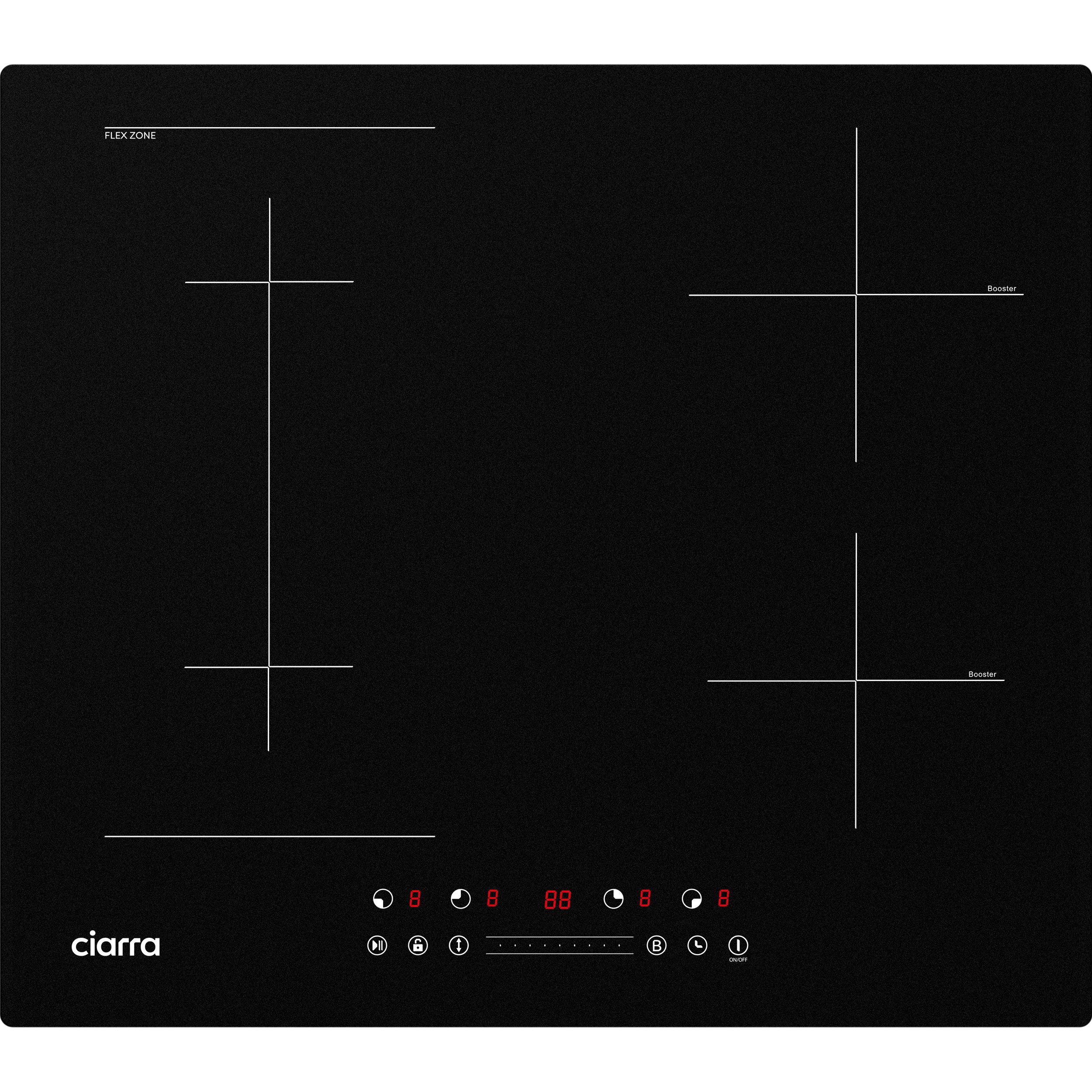 CIARRA Flex-Induktions-Kochfeld 60 cm Induktionskochfeld 9 Stufen mit Flex-Zone & BOOST Touch Control CBBIH4BF, 4-Zonen Einbau Kochfelder Induktionsherd mit 99 Min Timer