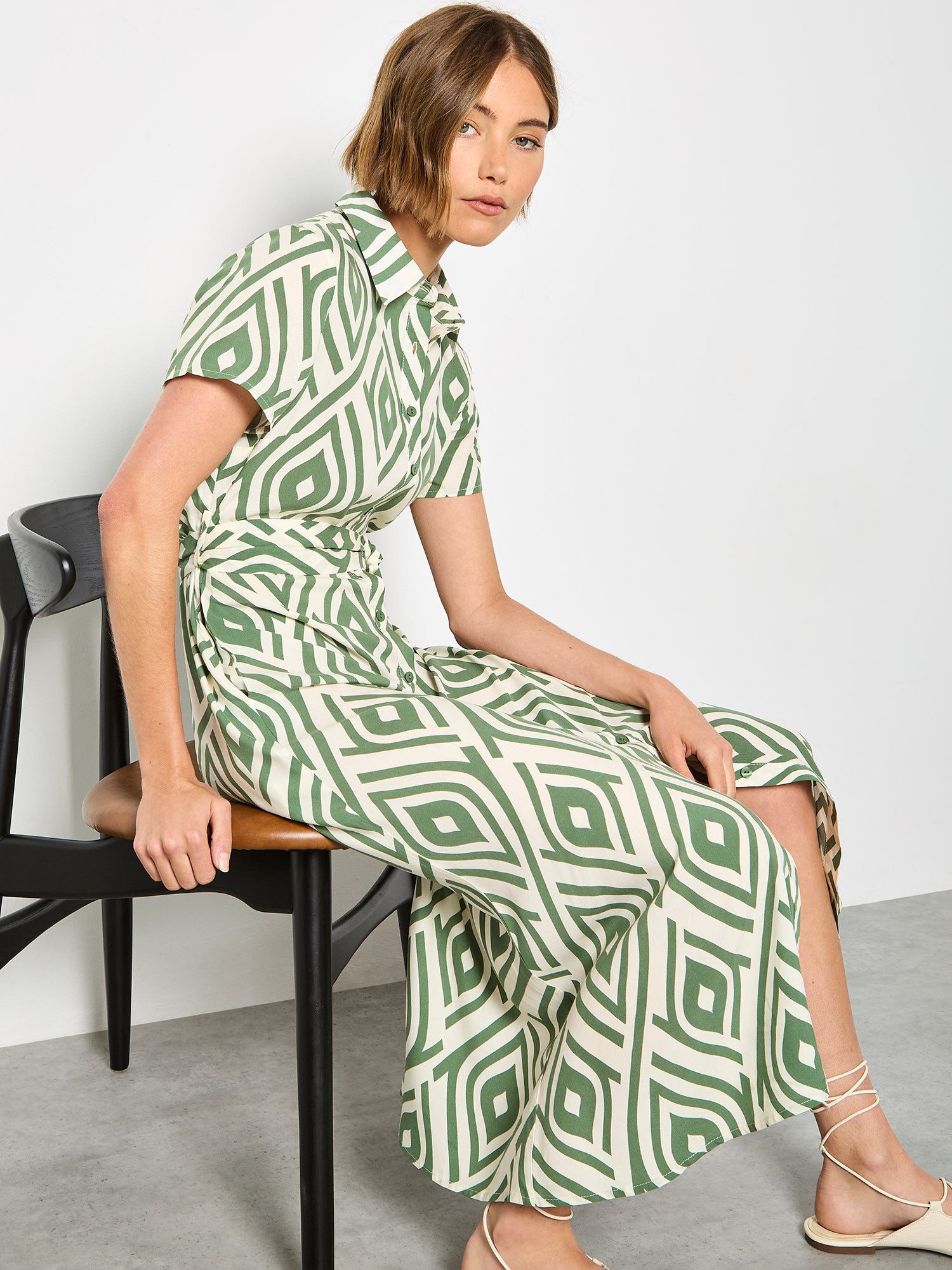 Apricot Hemdblusenkleid Druckkleid mit Bindeband günstig online kaufen