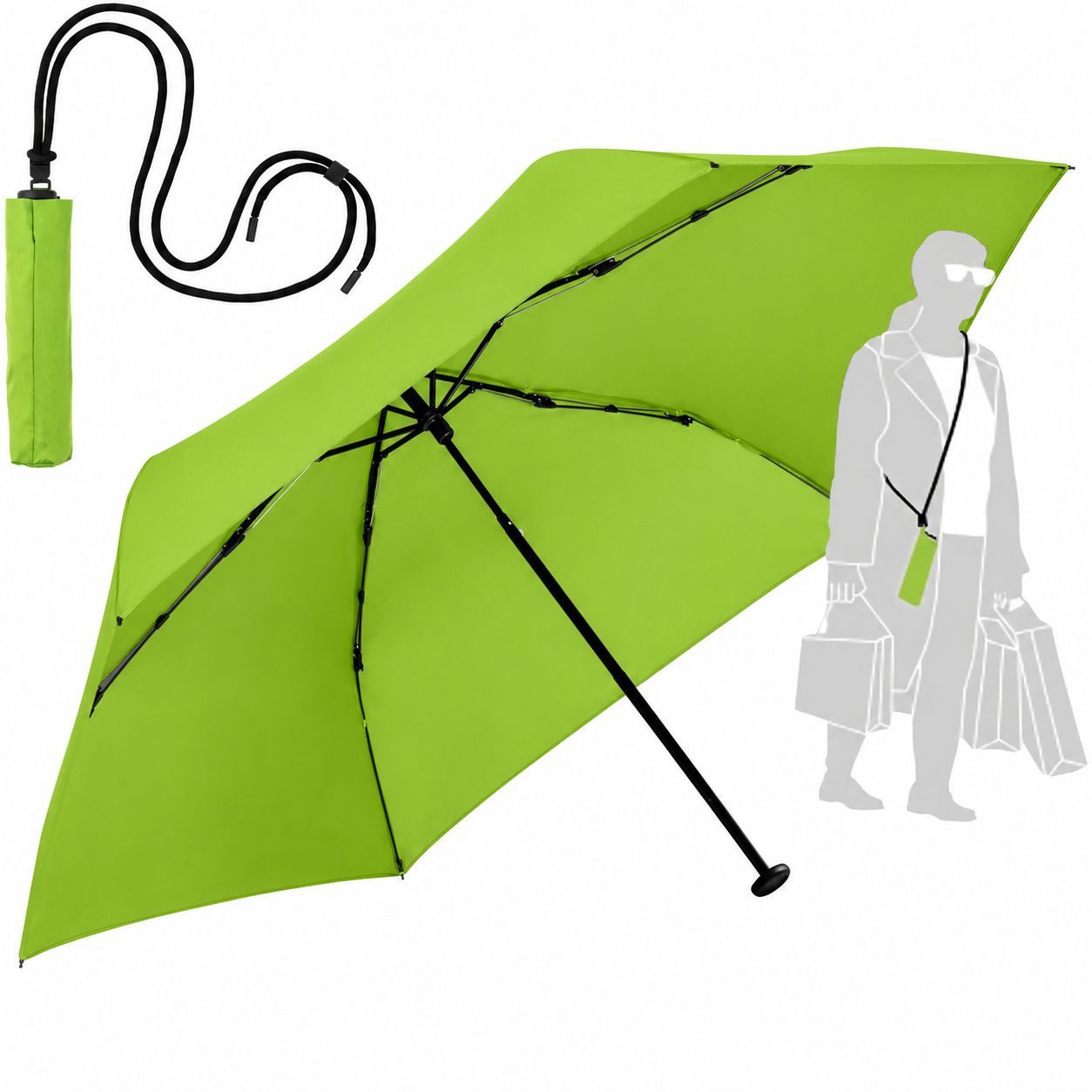 FARE Taschenregenschirm FiligRain ToGo, inkl. Umhängetasche, 100g leicht, Umhängeschirm, UPF 50+, Windproof-PLUS, Recyclingbezug, 88 cm