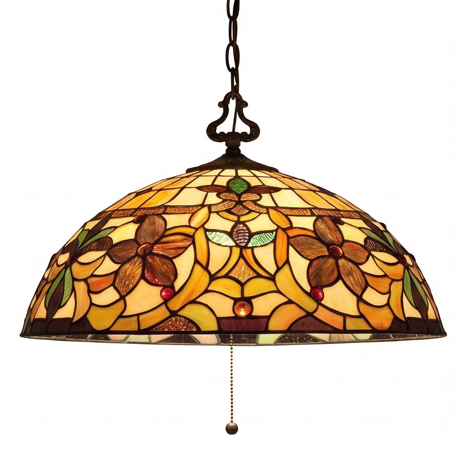 Licht-Erlebnisse Pendelleuchte FARFALLA 6, ohne Leuchtmittel, Hängelampe Esszimmer Esstisch Gelb Bronze E27 Glas Metall Tiffany Stil