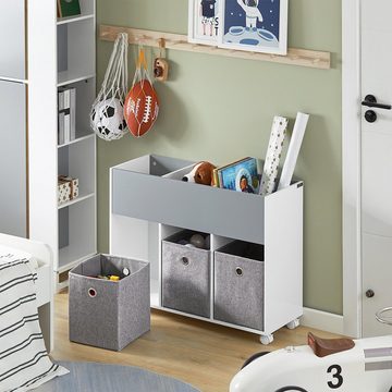 SoBuy Bücherregal KMB61, mit 3 Stoffboxen Aufbewahrungsregal Kinderzimmer Regal mit Rollen
