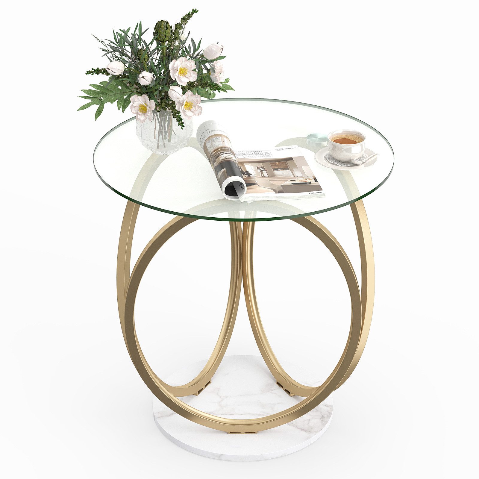 COSTWAY Couchtisch, Wohnzimmertisch modern, Sofatisch Glastisch