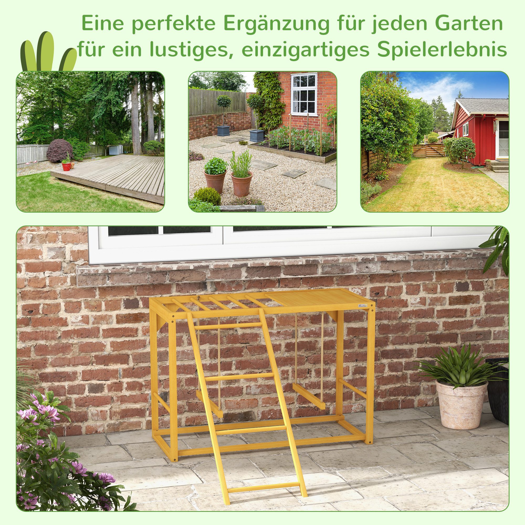PawHut Hühnerstall Hühner-Spielgerüst aus Holz, Spielplatz mit Schaukeln, für 3-4 Hühner Naturholz – Bild 5 von 5