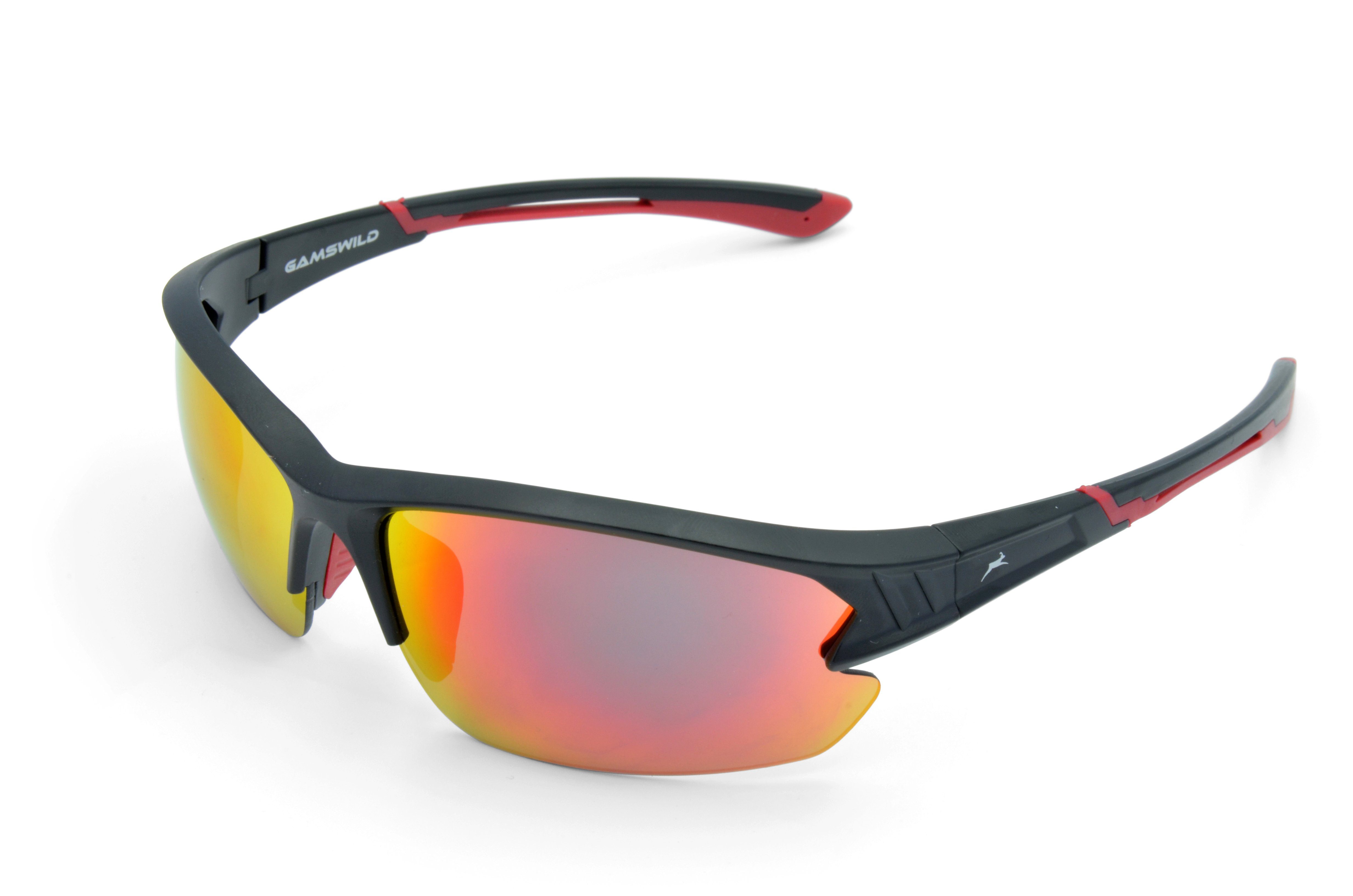 Gamswild Sportbrille WS6028 Sonnenbrille Damen Herren Skibrille Fahrradbrille Unisex, blau, rot-orange, violett, Halbrahmenbrille