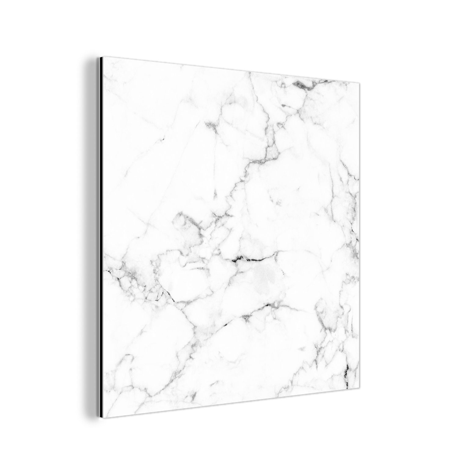 MuchoWow Metallbild Marmor - Weiß - Grau - Luxus - Marmoroptik - Strukturiert, (1 St), Alu-Dibond-Druck, Gemälde aus Metall, Aluminium deko
