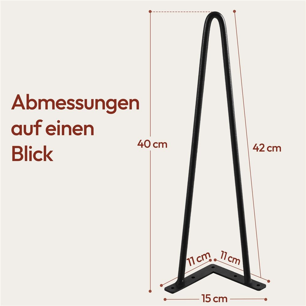 Yaheetech Tischbein 4er Set Hairpin Möbelfüße 40 cm H, Tischfüße aus Metall mit Bodenschonern – Bild 5 von 5