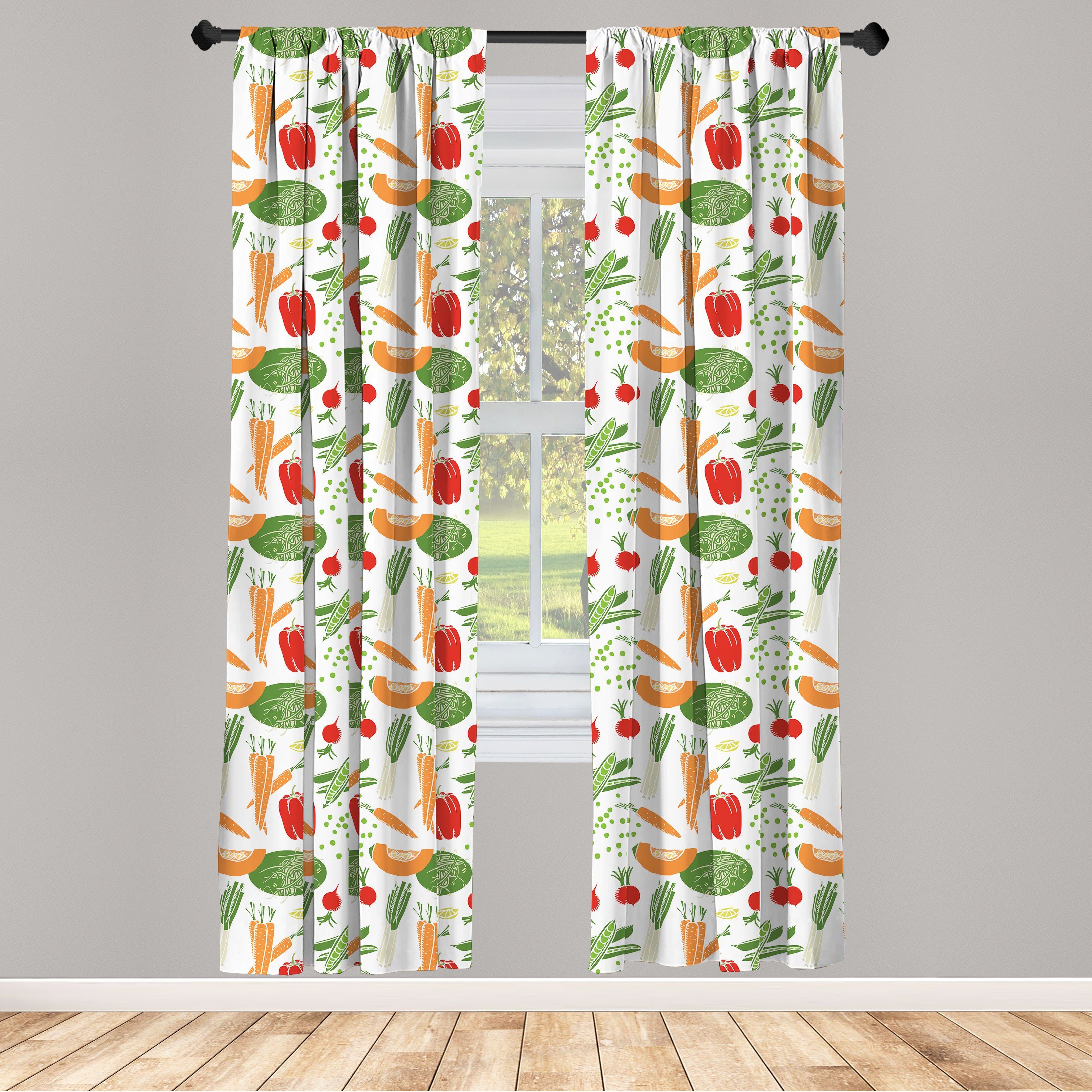 Gardine Vorhang für Wohnzimmer Schlafzimmer Dekor, Abakuhaus, Microfaser, Gemüse Muster Food Art Cartoon
