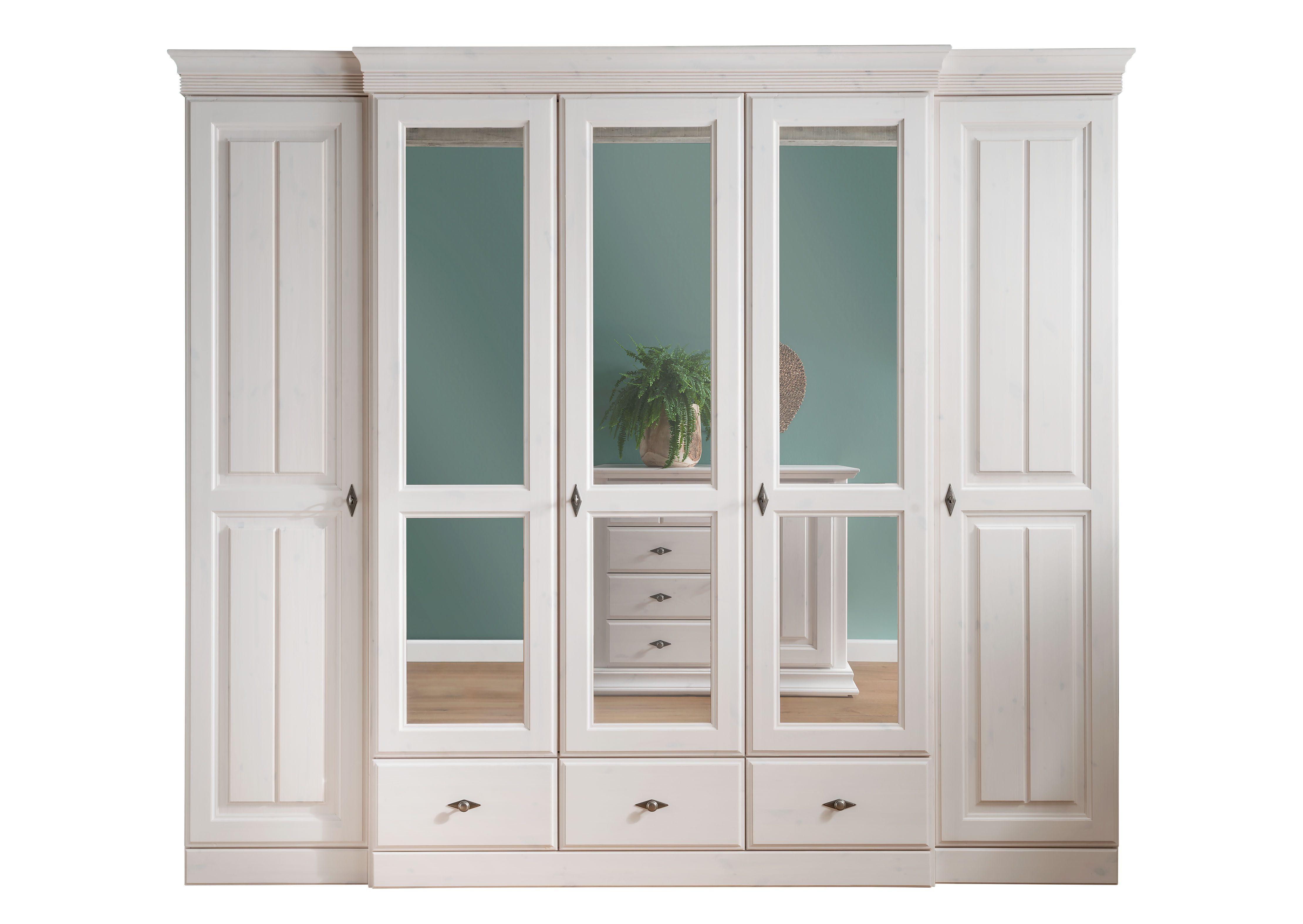 Woodroom Kleiderschrank Esch Kiefer massiv weiß günstig online kaufen