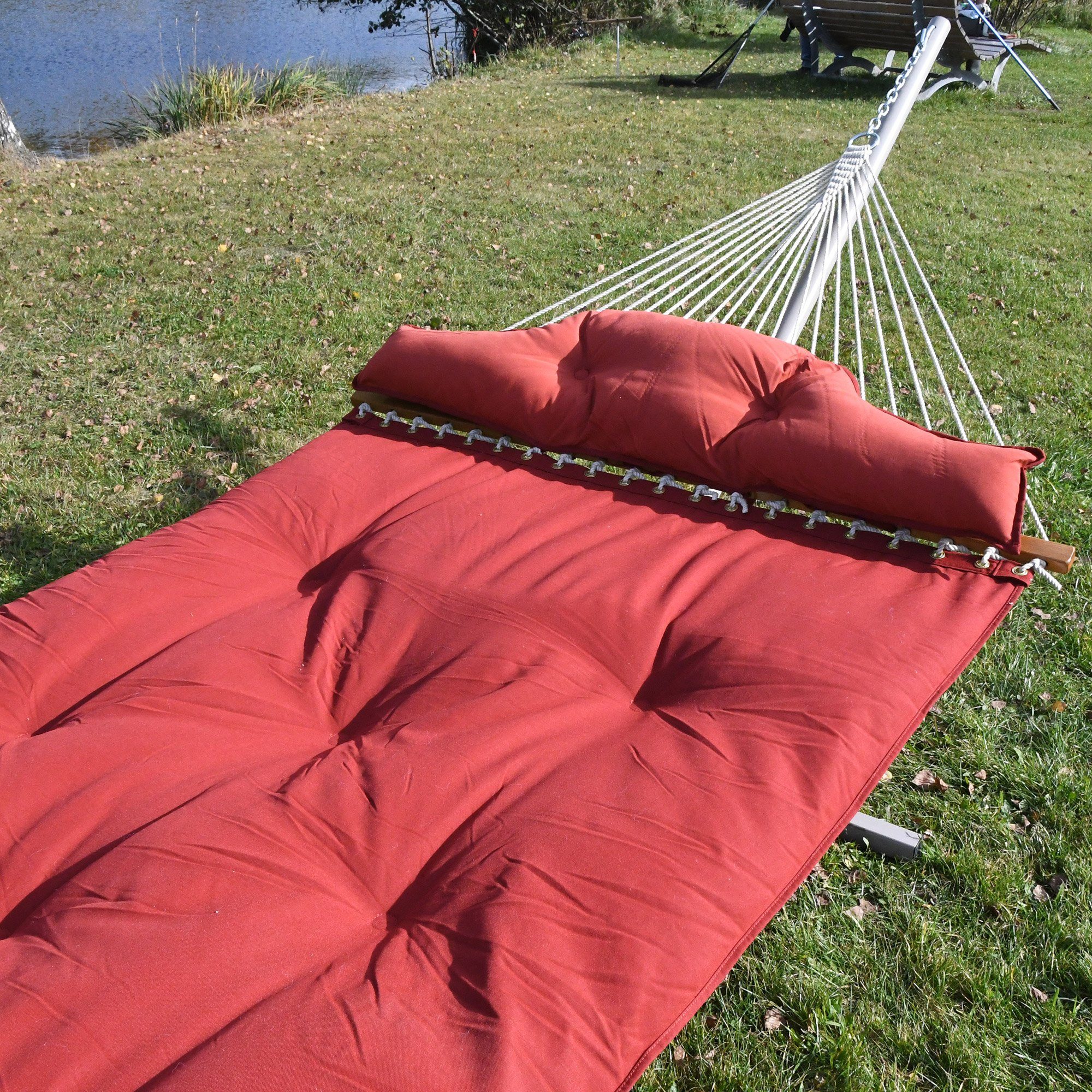 HOPLO Stabhängematte Kingsize Stabhängematte Stablänge 140 cm hellrot/rot gefüttert Olefin, Wetterfestes Material