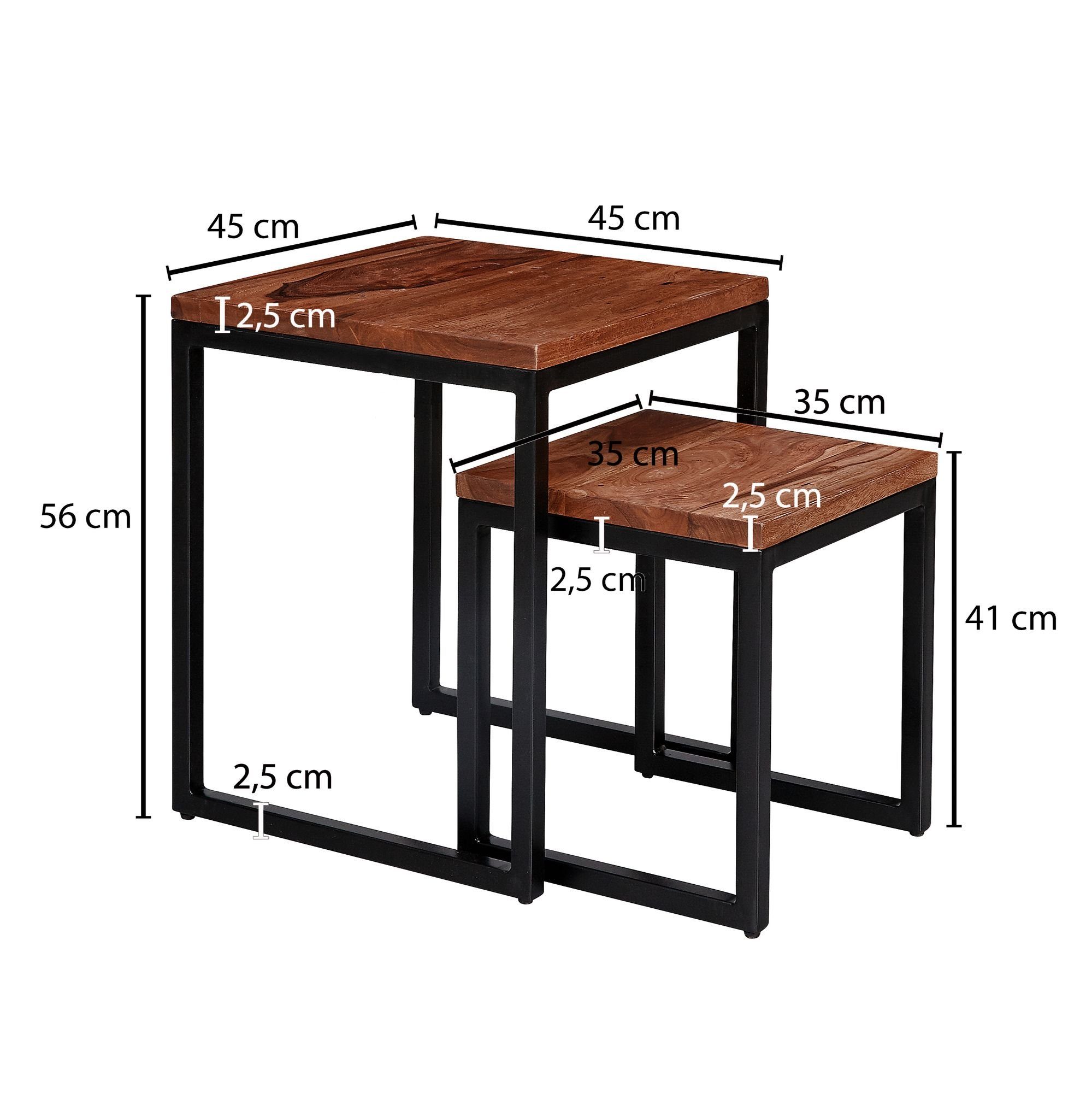 aus Wohnzimmertisch Set 2er Metall), zwei WL6.152 Couchtisch Massivholz (Beistelltisch Wohnling Satztisch Set Sheesham Tischen,