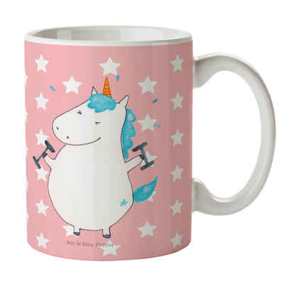 Mr. & Mrs. Panda Tasse Einhorn Fitness - Rot Pastell - Geschenk, Pumpen, Unicorn, Gym, Beche, Keramik, Herzberührende Designs