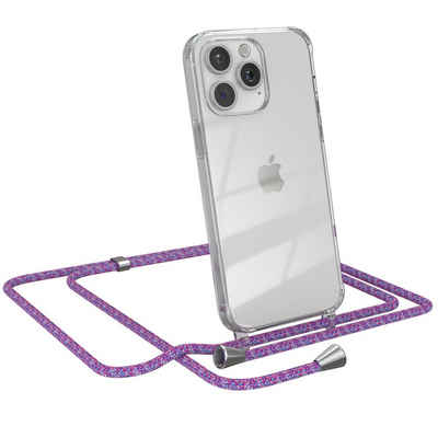 EAZY CASE Handykette Handykette ohne/mit Magsafe für iPhone 15 Pro Max 6,7 Zoll, Umhängetasche für Handy Silikonhülle Handyhülle durchsichtig Violett