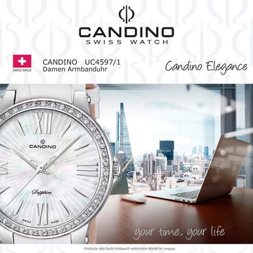 Candino Quarzuhr Candino Damen Quarzuhr Analog C4597/1, Damen Armbanduhr rund, Lederarmband weiß, Fashion