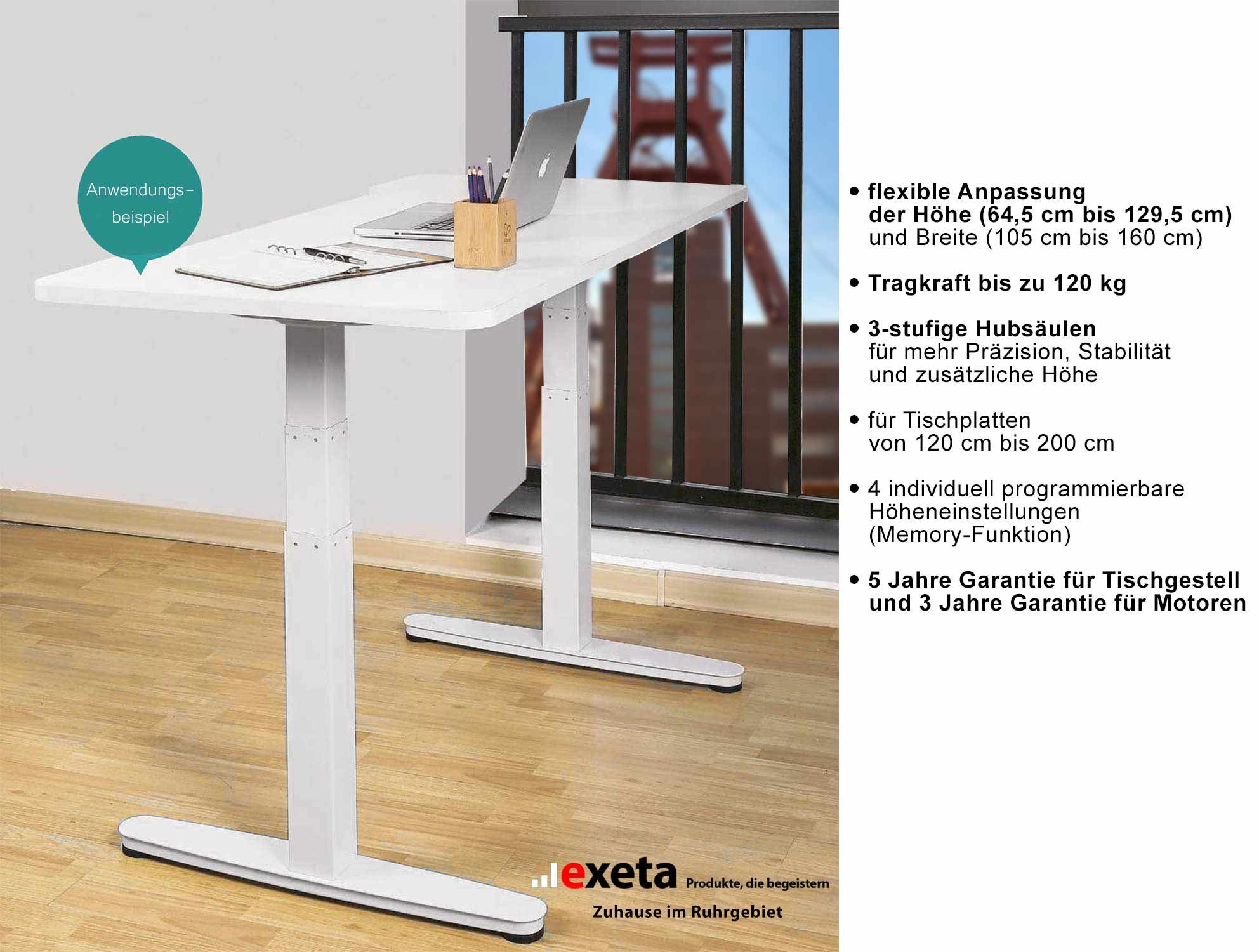 exeta Schreibtisch exeta höhenverstellbarer ergoSMART Motor Schreibtisch mit weiß Elektrisch 2