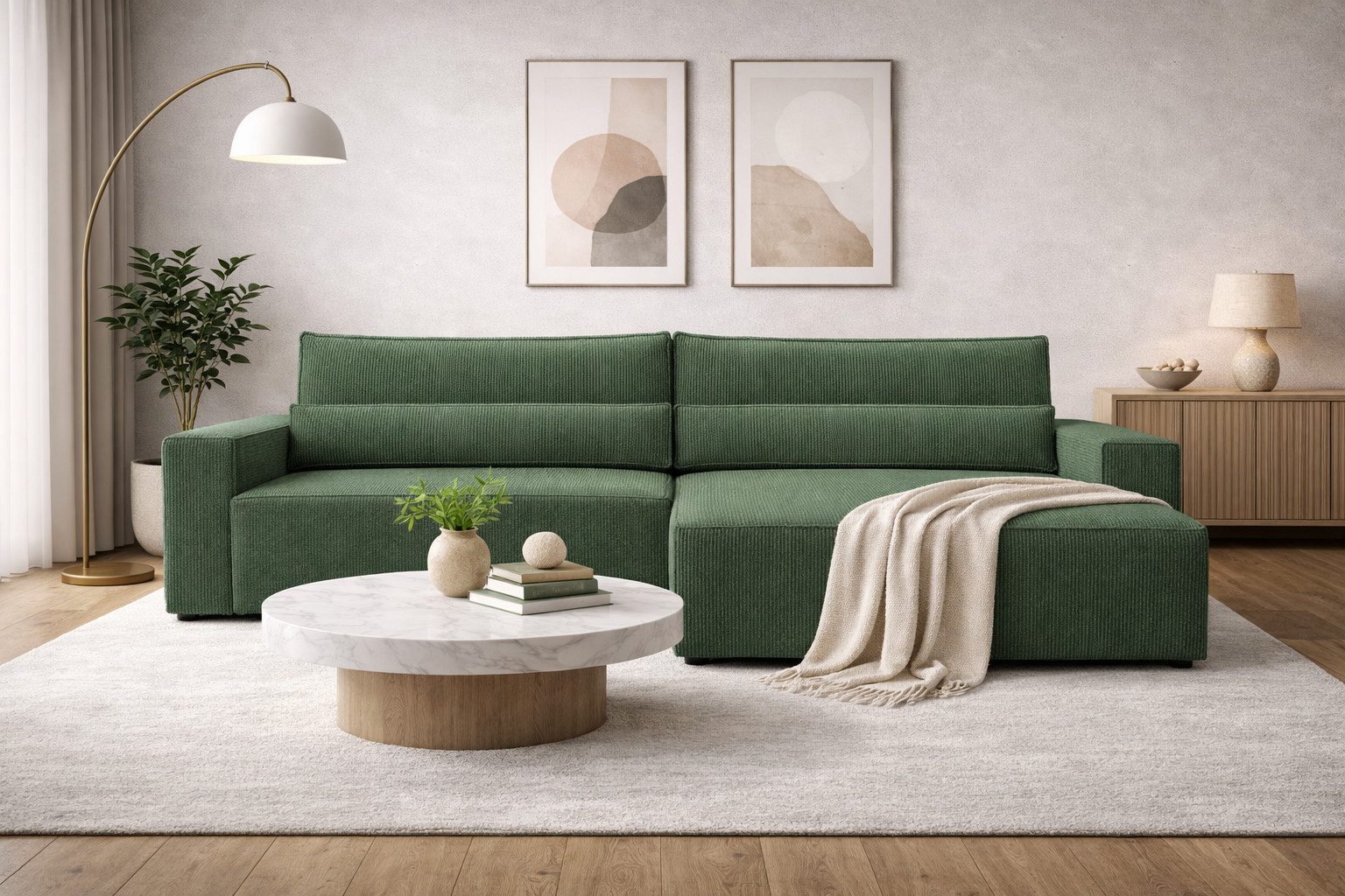MOEBLO Ecksofa aus Cord DENVER L, Ottomane beidseitig montierbar Couch Cord für Wohnzimmer Schlafsofa Sofagarnitur Sofa Eckcouch L-Form Cordstoff - 290x85x200cm, mit Schlaffunktion und Bettkasten