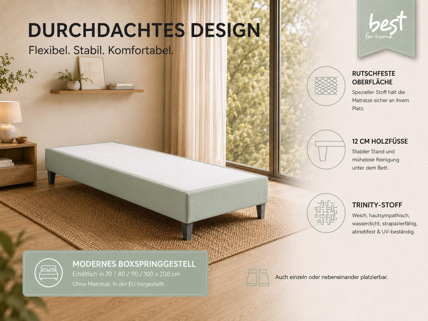Best for Home Boxspringbett Hotelbett, Gästebett, Rahmenbett, Einzelbett, Bettgestell, Massivholz (Seniorenbett, Matratze, Jugendbett, Kinderbett, 1-St., 70x200 80x200 90x200 100x200 cm), Komfortbett, Boxspringgestell, Verschiedene Liefermöglichkeiten