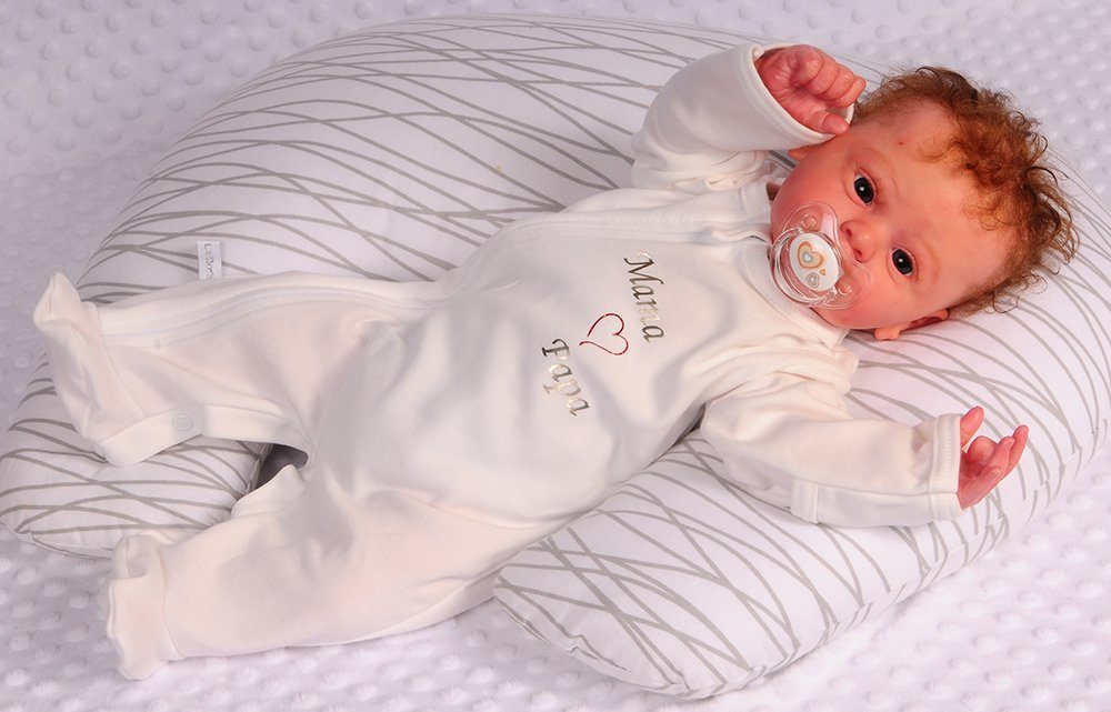 La Bortini Schlafoverall Strampler Overall Baby Schlafanzug in Creme mit Papa Mama aus reiner Baumwolle, 44 50 56 62 68 74 80