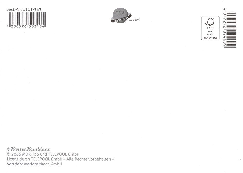 Postkarte "Unser Sandmännchen: vor Hintergrund" blauem Sandmännchen