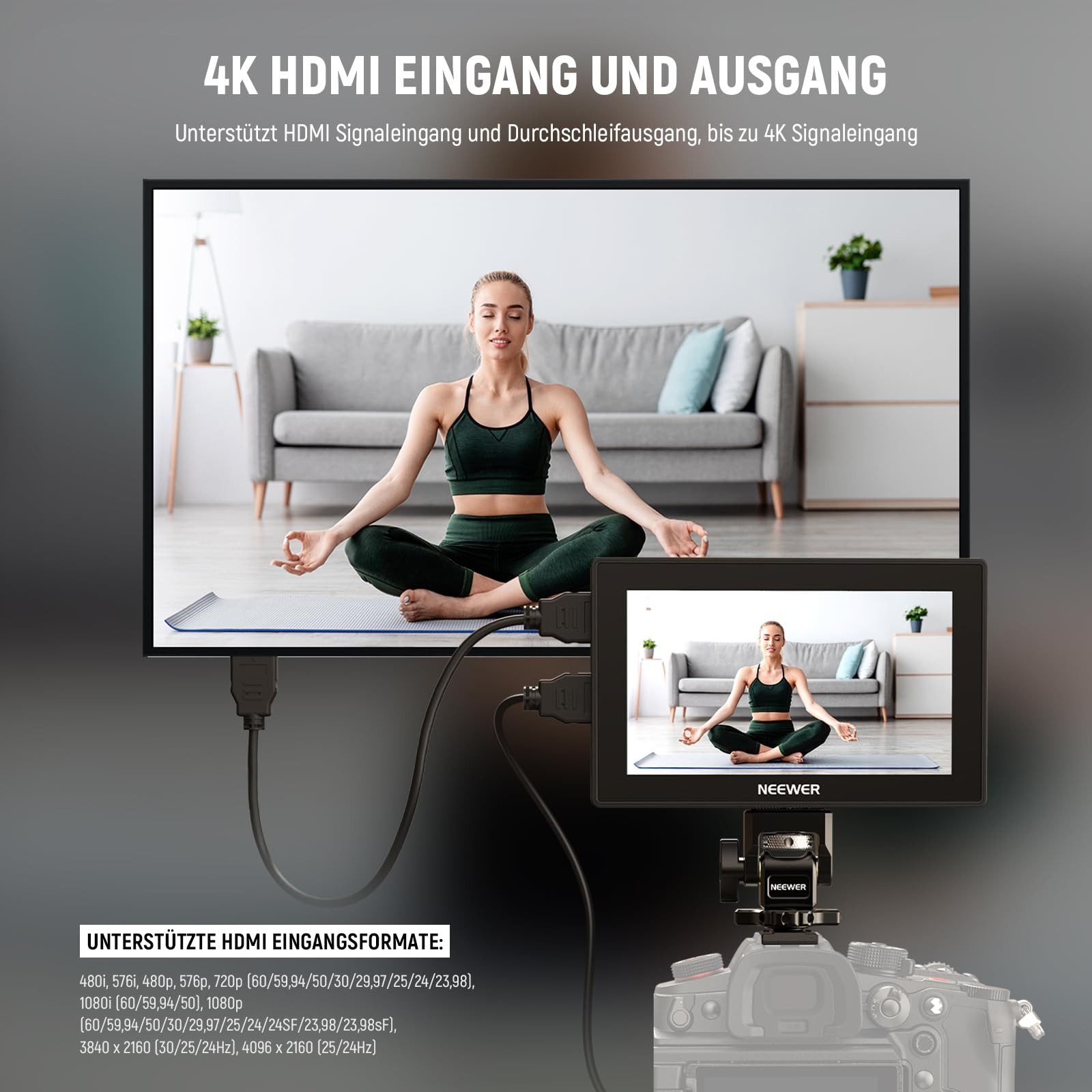 Neewer Kamerazubehör-Set F500 PRO 5,5" Kamera Field Monitor, 4K HDMI Loop In/Out, mit 3D LUT, 2000nit 1920 x 1080 IPS Touchscreen, 5200mAh F750 Akku, HDR Wellenform