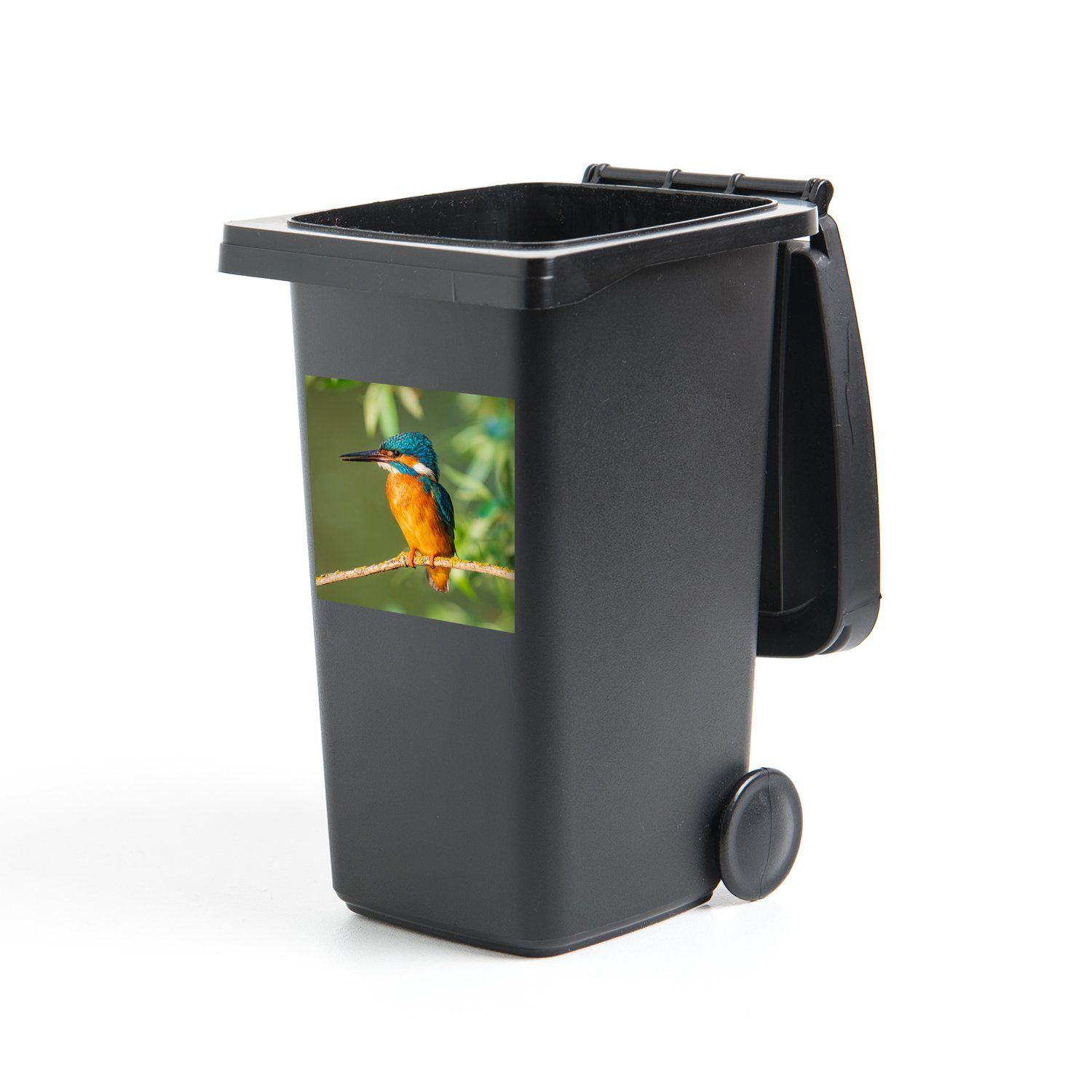 MuchoWow Wandsticker Vogel Blätter St), - - Mülltonne, Moos Container, (1 Zweig Sticker, - Eisvogel Mülleimer-aufkleber, - Abfalbehälter