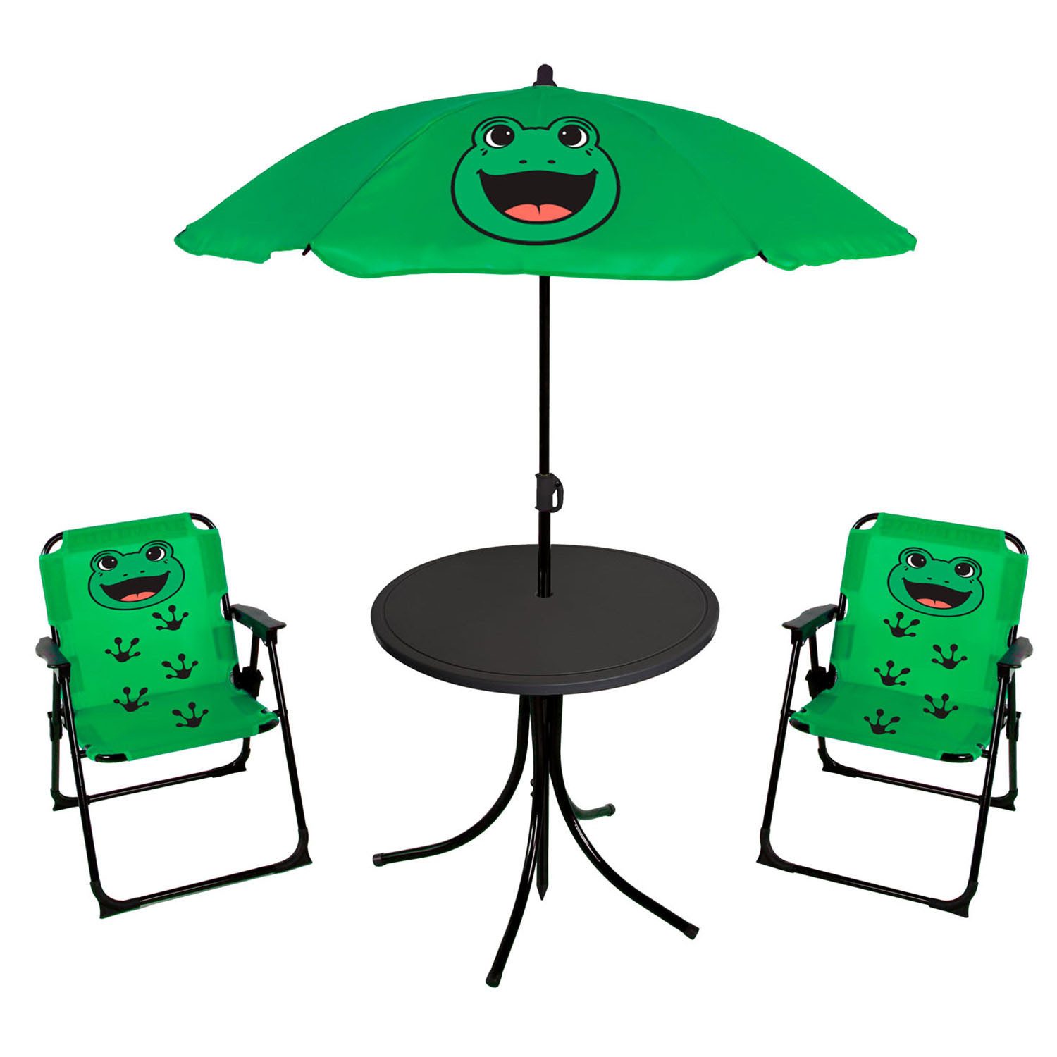 Mojawo Essgruppe 4tlg Kinder Campingmöbel Set Frosch Campingstuhl Tisch Sonnenschirm