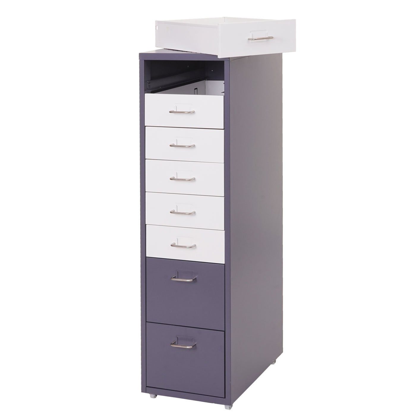 PROREGAL® Container Rollcontainer Housten 110x28x41cm 8 Schubladen Weiß-Dunkelgrau