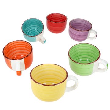 MamboCat Becher 6er Set Uni Jumbotasse 400ml 6 Personen bunte XL-Becher Kakao Kaffee, Steingut