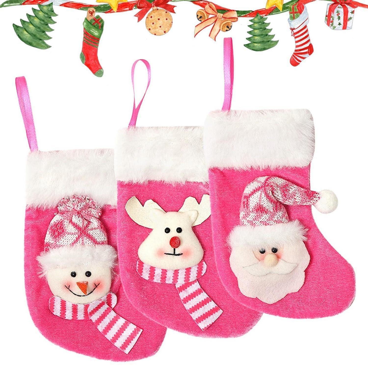 LuxusKollektion Nikolausstiefel Weihnachtsstrümpfe Mini Rosa 3er Pack 17cm (3 St)