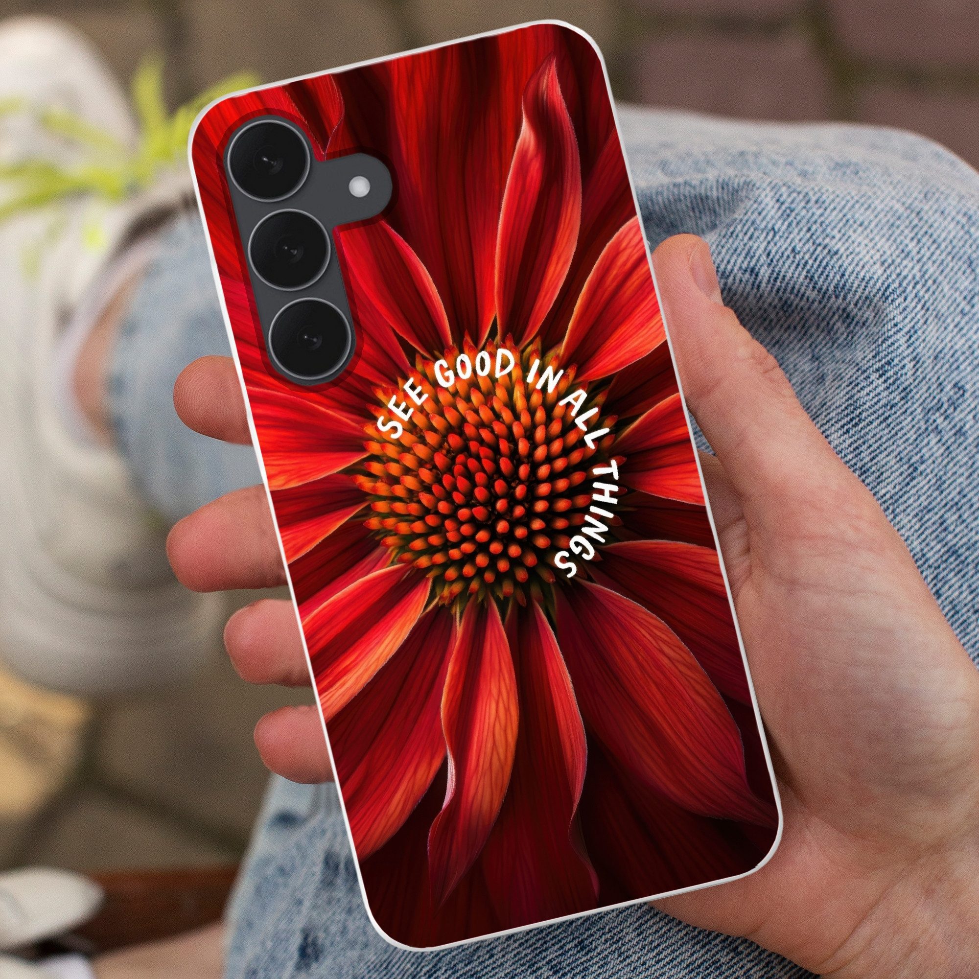 MuchoWow Handyhülle für Samsung Galaxy S25 FE Nahaufnahme - Blume - Zitat - Rot, Smartphone-Bumper, Print, Handy Schutzhülle Dünn
