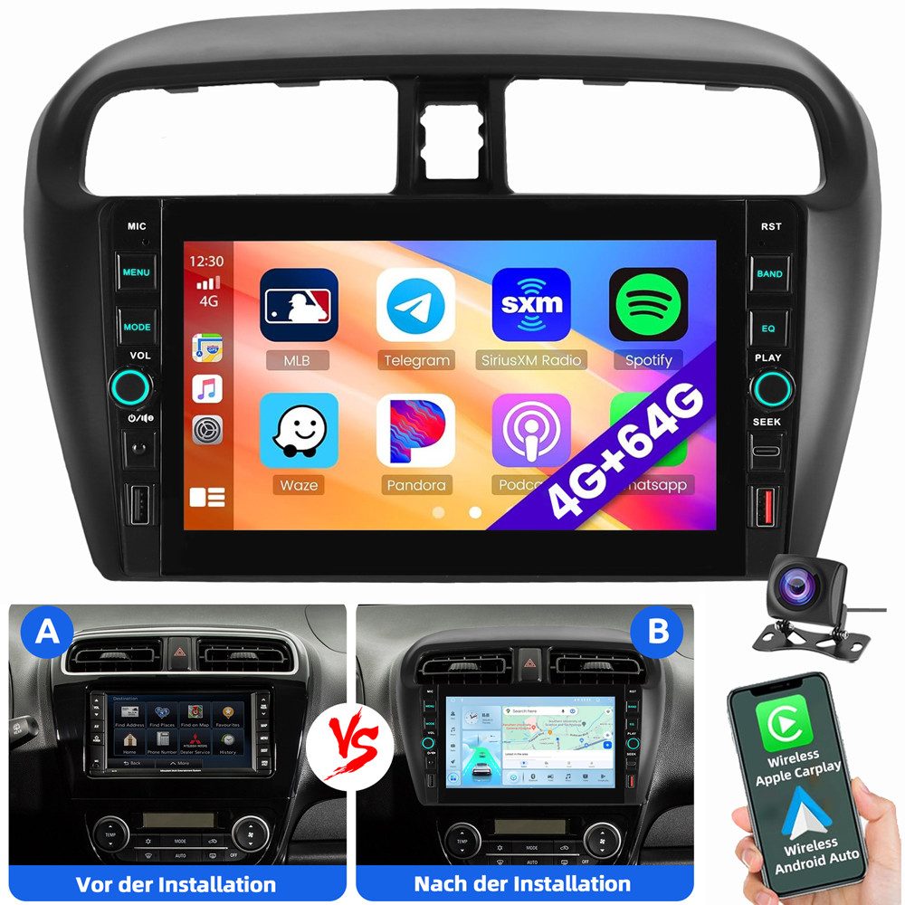 ESSGOO Für Mitsubishi Mirage Space Star Dodge Attitude USB Type-C Bluetooth Autoradio (RDS, Digitalradio (DAB), FM, AM)