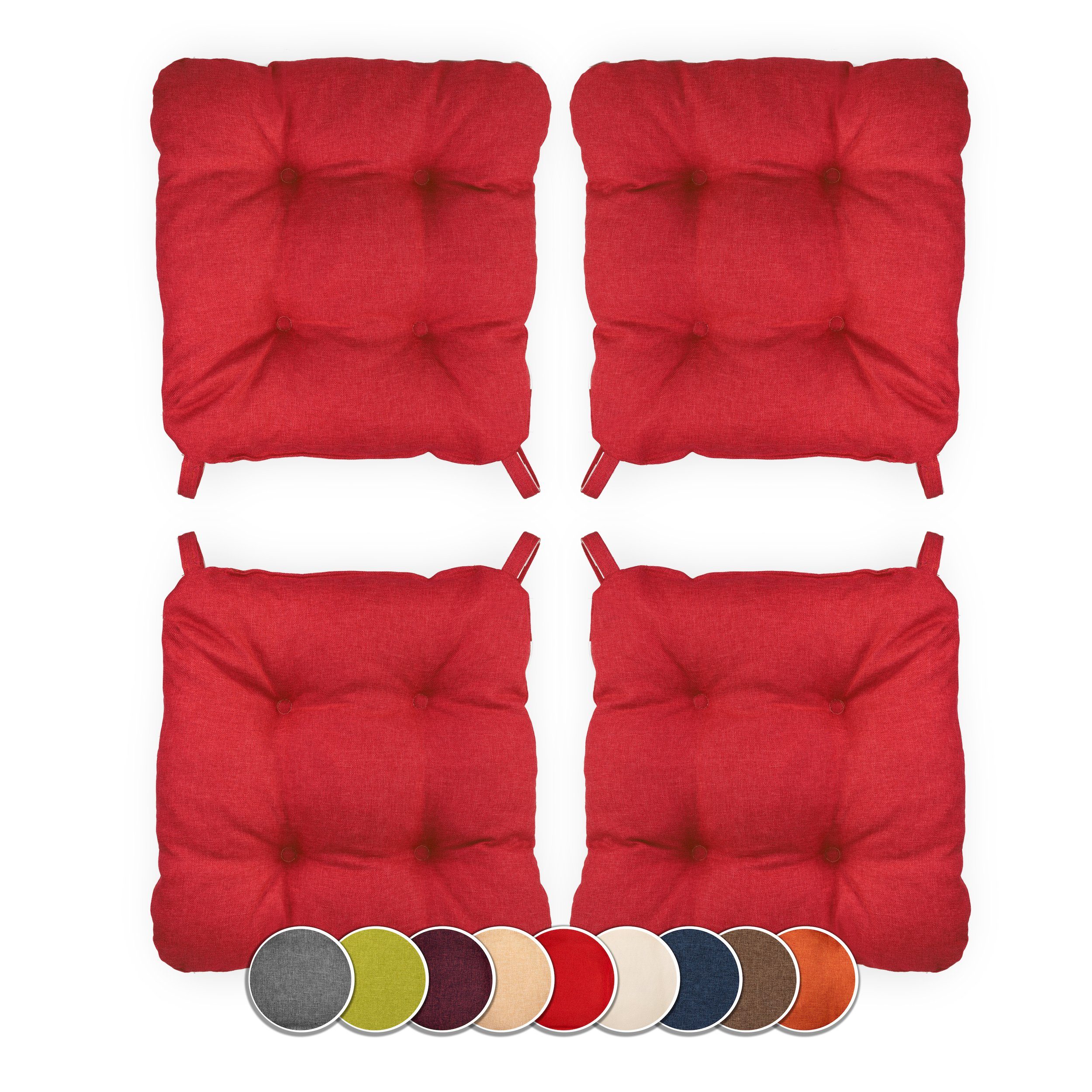 sunnypillow Stuhlkissen 4er Set Stuhlkissen mit Klettverschluss Maße: 40/35x40x8cm