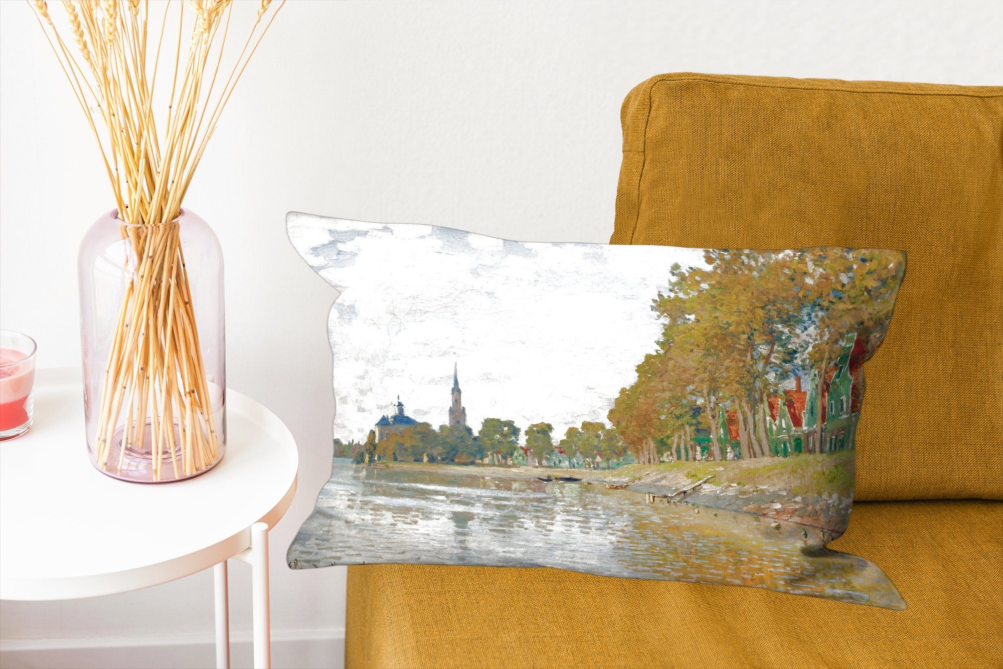 Zaandam Monet, Zierkissen, Dekoration, MuchoWow Dekokissen Gemälde mit Füllung, von Claude Dekokissen Wohzimmer Schlafzimmer -