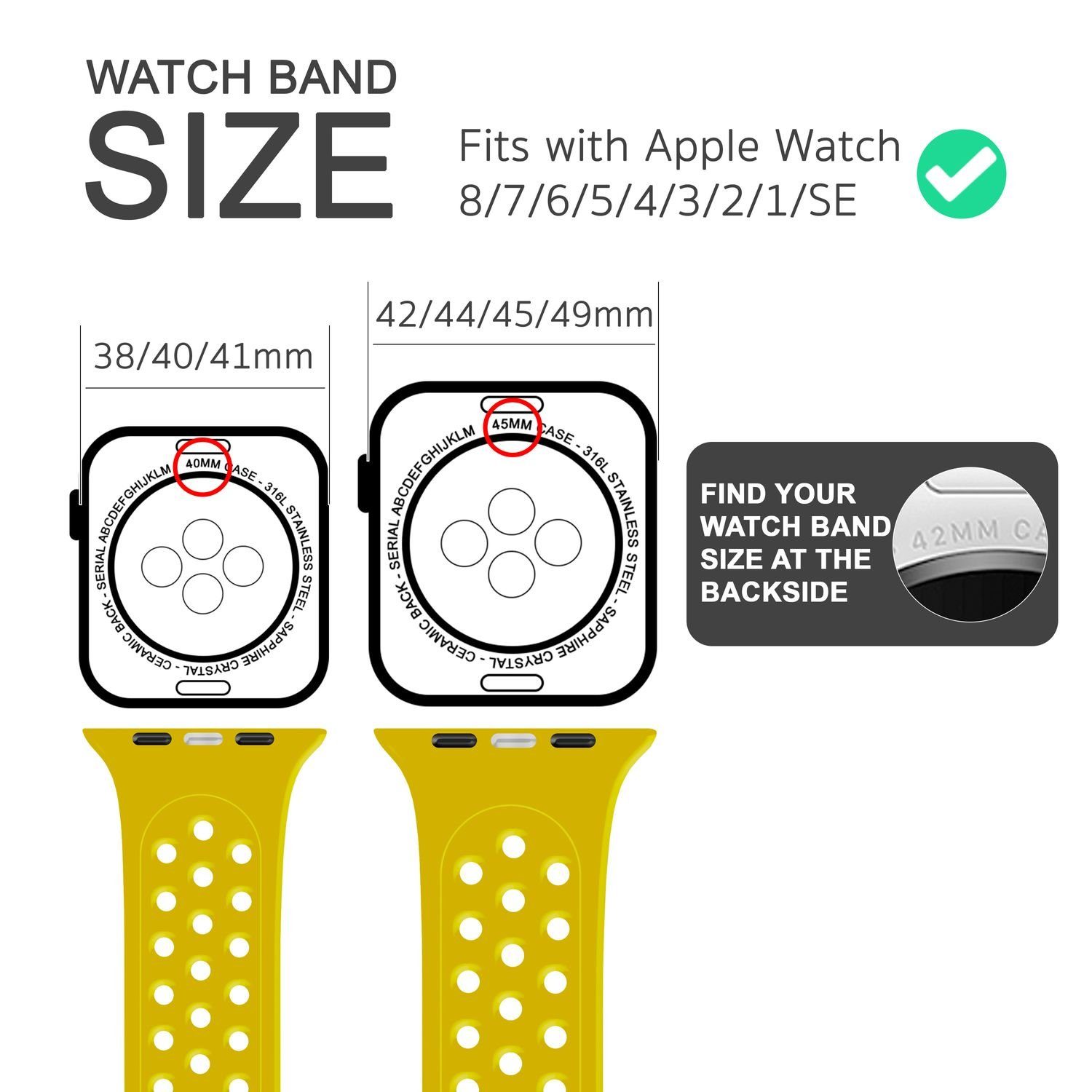 Nalia Smartwatch-Armband Apple Watch 42mm/44mm/45mm/49mm, Silikon Gelb Uhr Sport / für / Gelochtes Atmungsaktiv Fitness Ersatzband