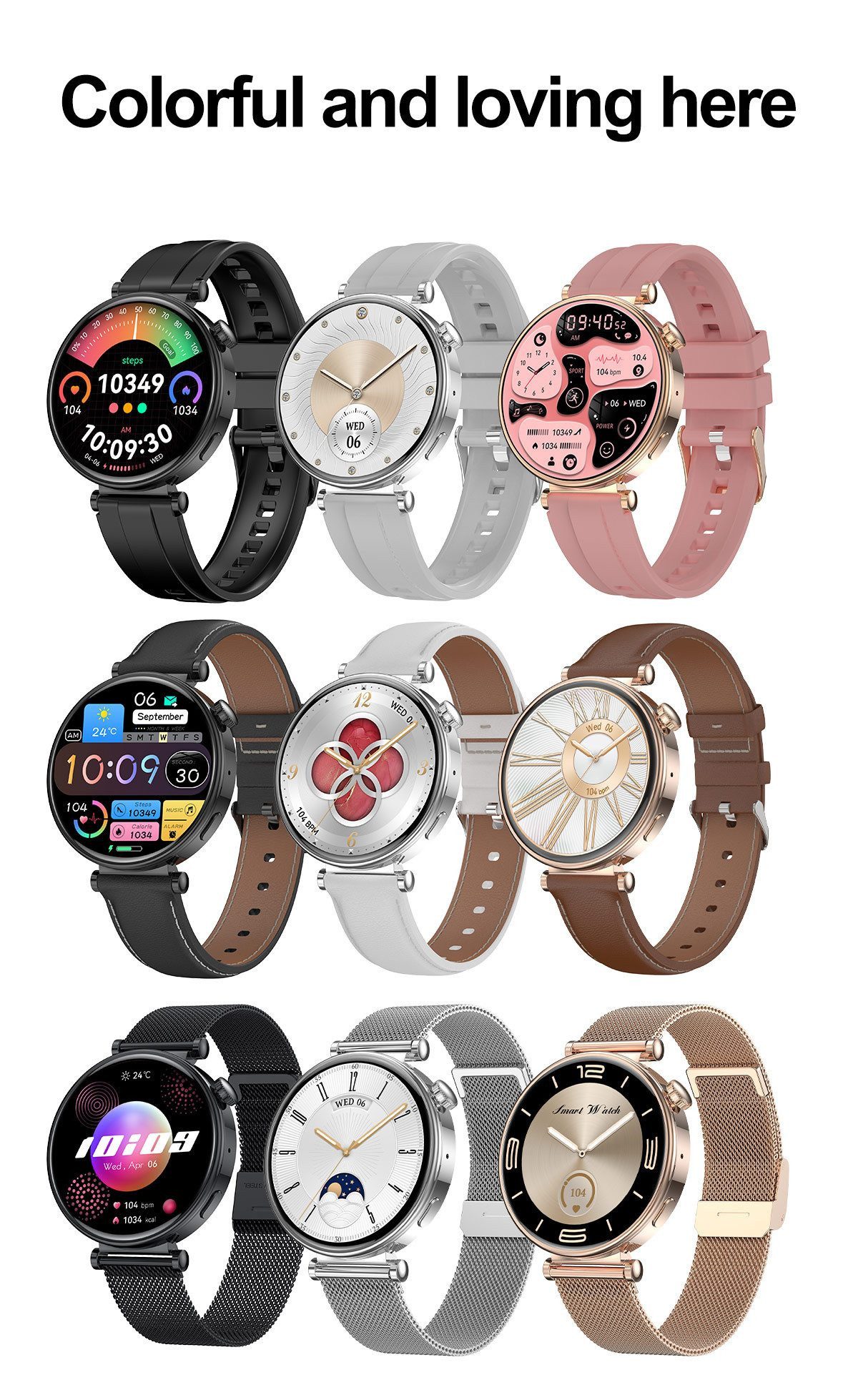 Zevelora Damen's IP68 Wasserdicht Telefonfunktion Fitness-Tracker Elegant Smartwatch (3,3 cm/1,32 Zoll, Android/iOS) mit AMOLED HD-Touchscreen, - 260 mAh mit SPO2, Herzfrequenz, Schrittzähler & Stressüberwachung