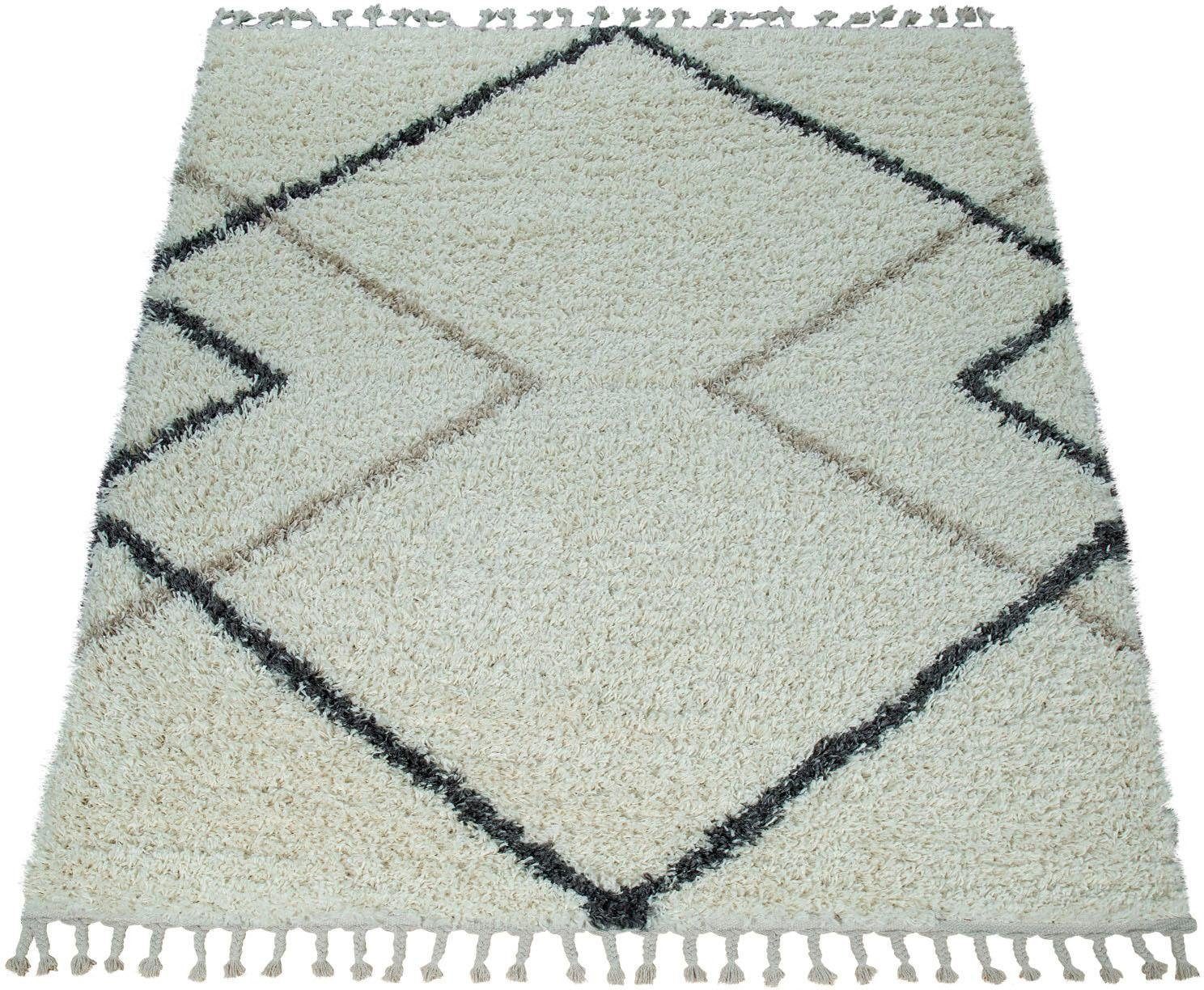 Paco Home Hochflor-Teppich Helsinki 530, rechteckig, Höhe: 45 mm, weicher Hochflor-Shaggy, Scandi Design, mit Fransen