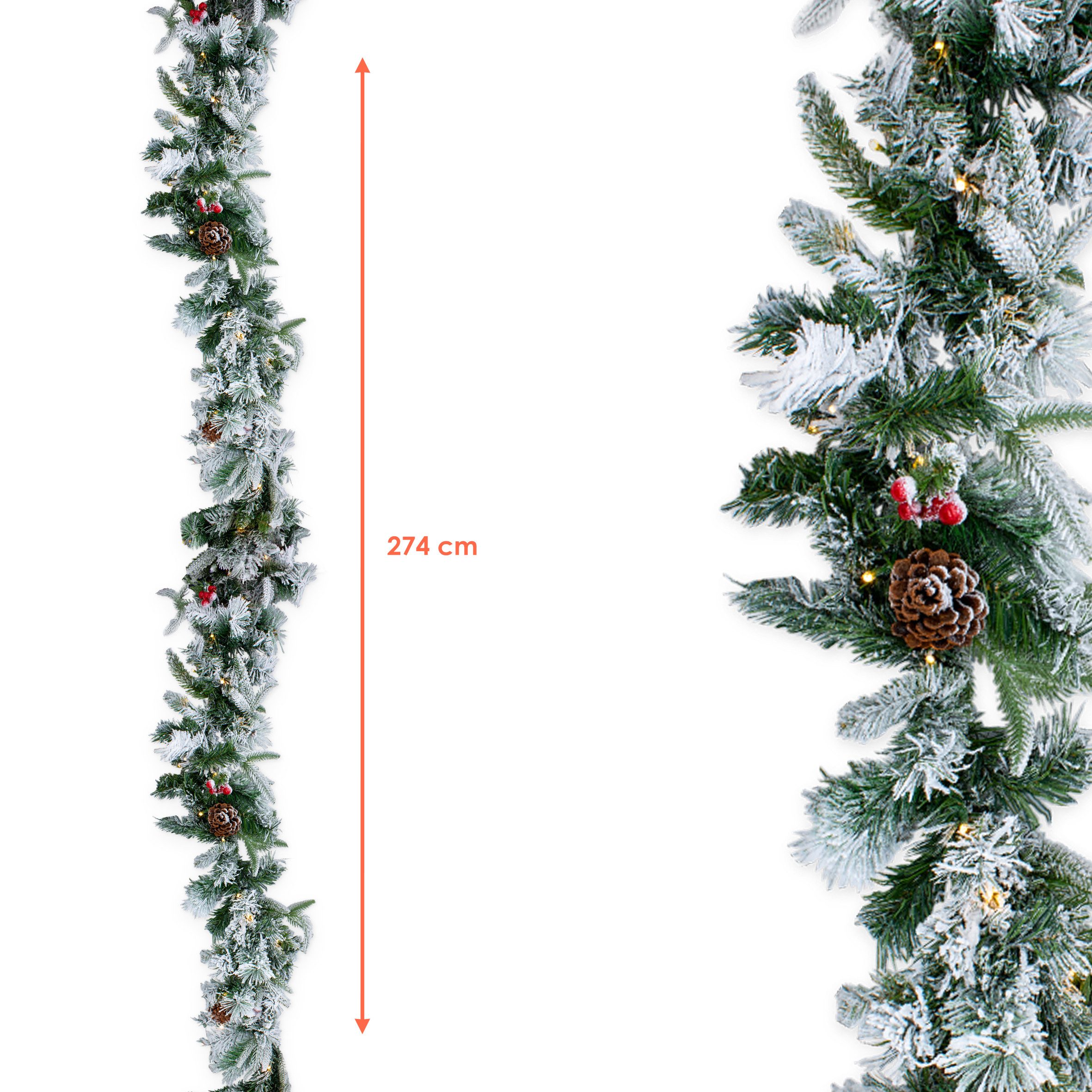 Spetebo Girlanden Weihnachtsgirlande oder -Kranz mit Schnee und roten Beeren, mit Timer Funktion