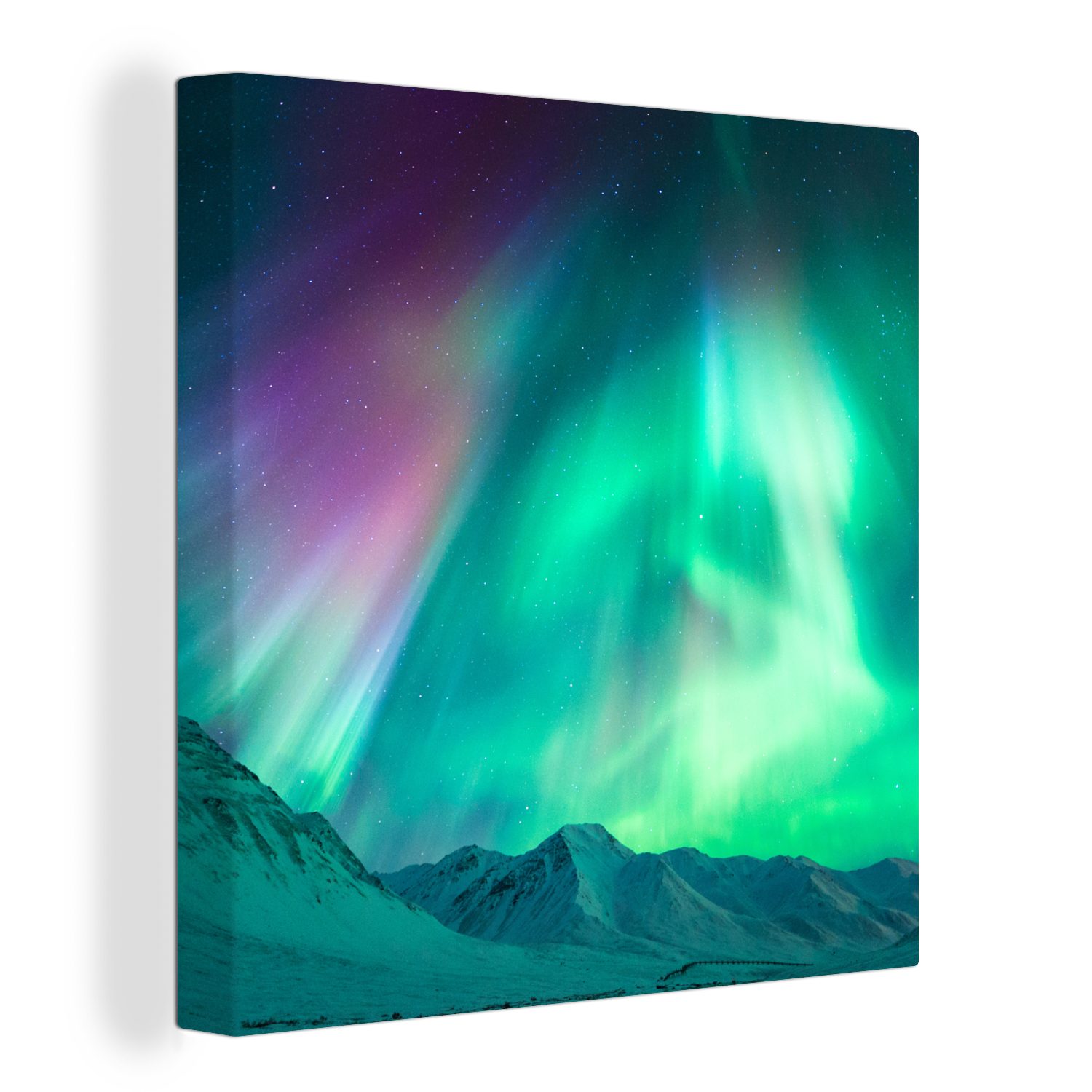 OneMillionCanvasses® Leinwandbild Nordlichter - Berg - Nacht, (1 St), Leinwand Bilder für Wohnzimmer Schlafzimmer bunt