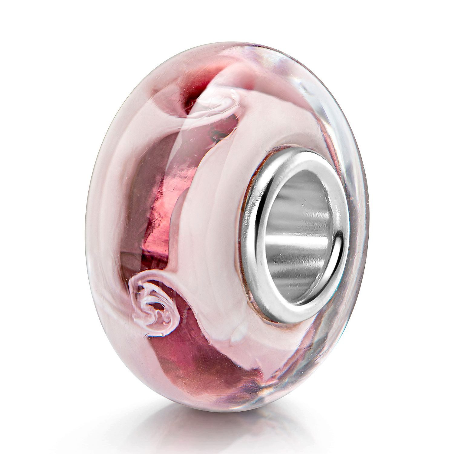 Materia Bead Glasperle Creme Rosa Wirbel 358, Hülse aus 925 Sterling Silber