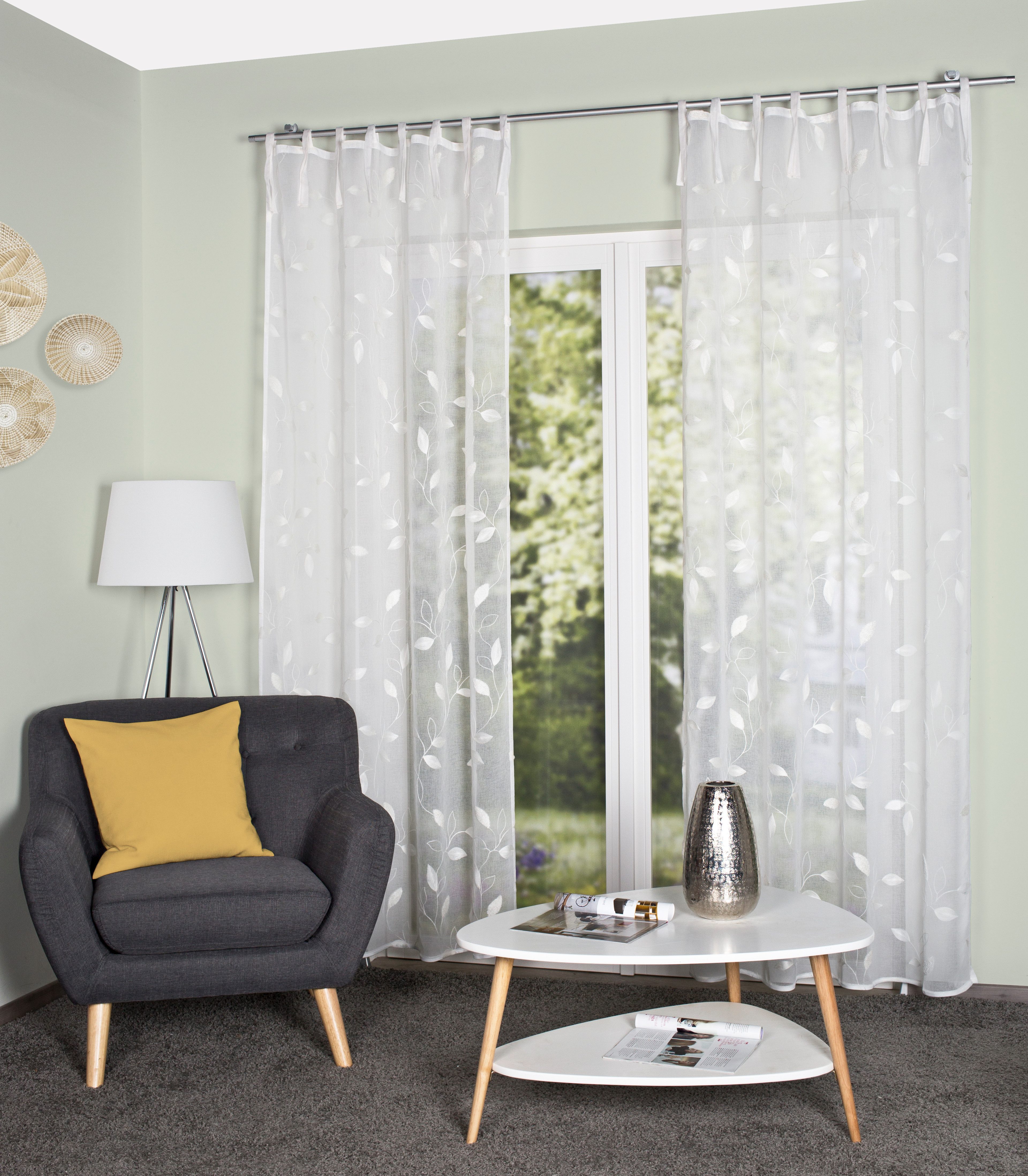 HOME WOHNIDEEN Gardine AIDINA (1 St), Bindebänder, halbtransparent, Leinenstruktur, Bindebänder, bestickt, Leinenstruktur